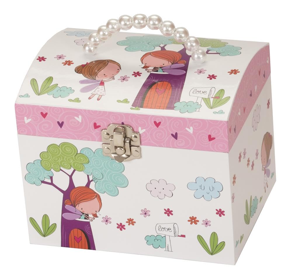 Mele & Co. Pink/Silver Fairy Door Musical Jewellery Box Faux Pearl Handle With Twirling Fairy