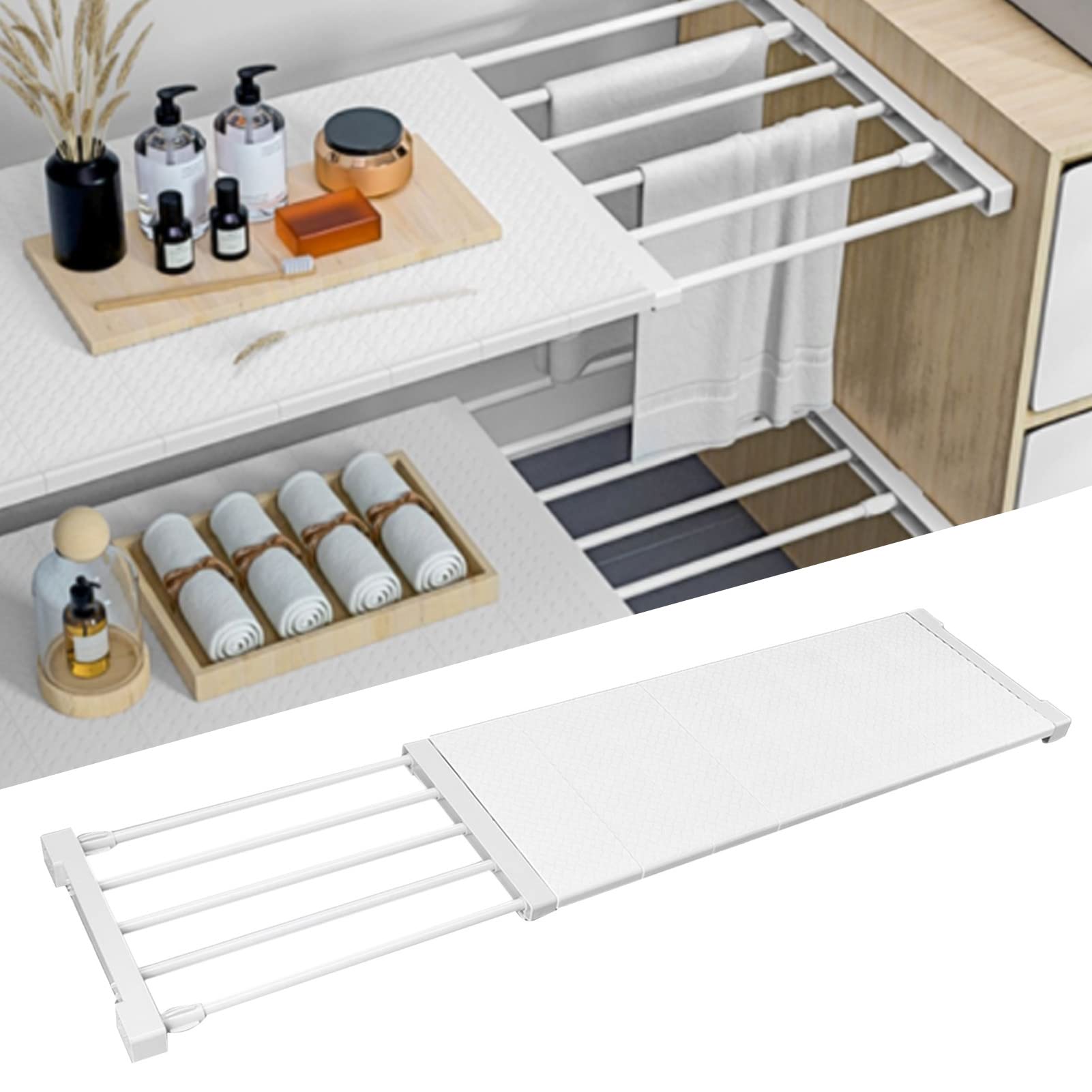 Estante de Tensión, Separador de Armario Ajustable Extensible de 24 Cm de Ancho Organizador de Guardarropa Separador de Estante de Almacenamiento(75‑120cm / 29.5‑47.2in Length)