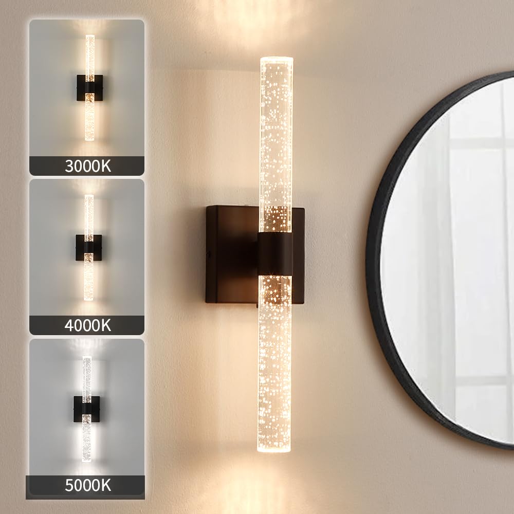 Photo 1 of Black Wall Sconce 12W Dimmable LED Crystal Wall Light, Bathroom Vanity Sconces, Modern Wall Sconce for Bedroom Living Room Corridor Kitchen Black Crystal-1pc