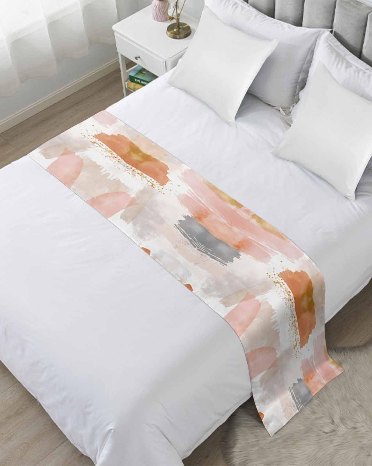 Pink Beige Color Block Bed Runner for Twin Size, Abstract Art Contemporary Luxury Bedspread Protector Slipcover Bed Scarf for Foot Runners & Scarves for Bedroom Hotel Wedding Room 71x20 Inches
