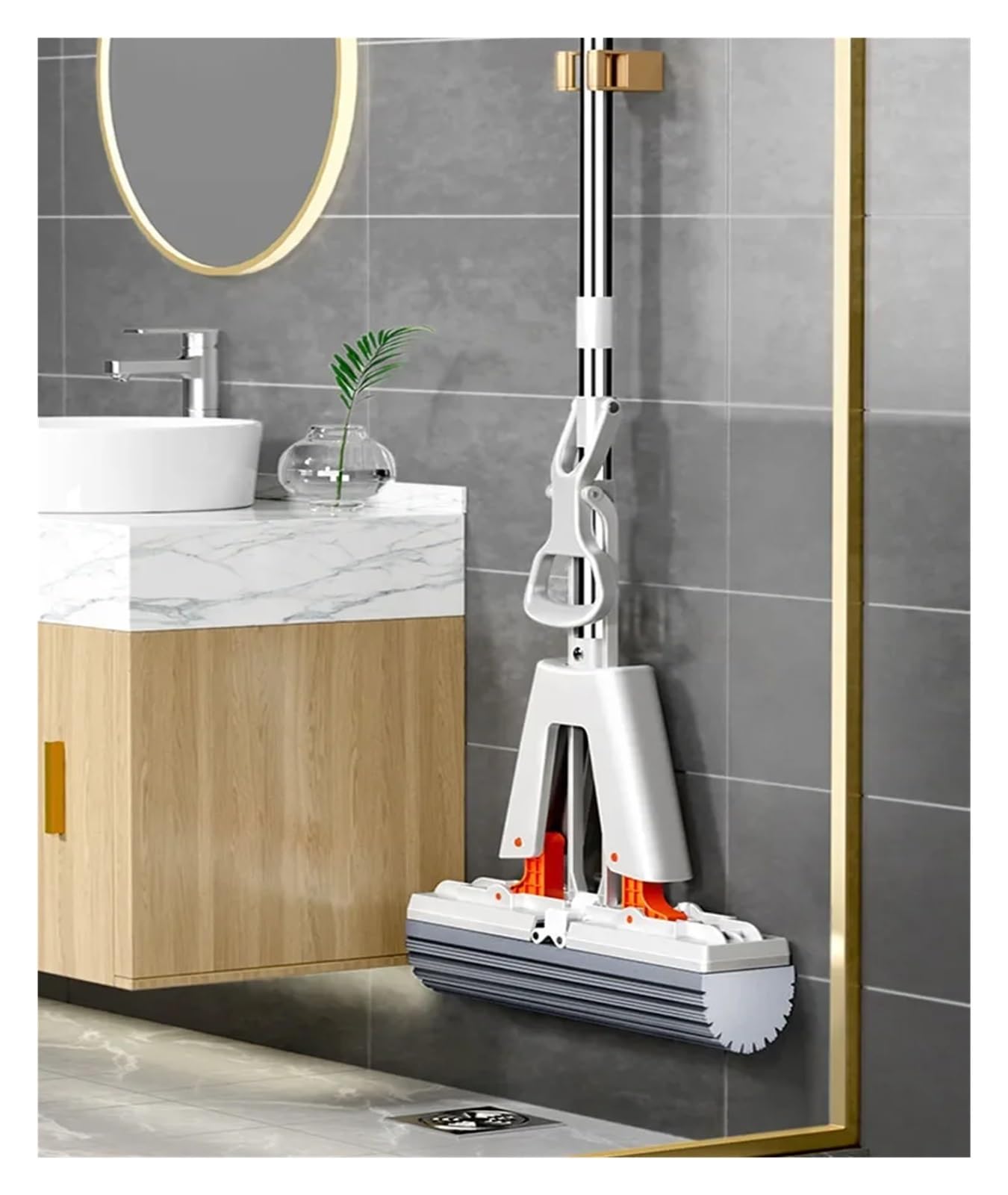 Fregona de algodón de Goma autodrenante exprimible, fregona Plana autolimpiable mágica de Manos Libres, Esponja Reutilizable, Herramienta de Limpieza de Pisos for el hogar(Total 2 mop Head)