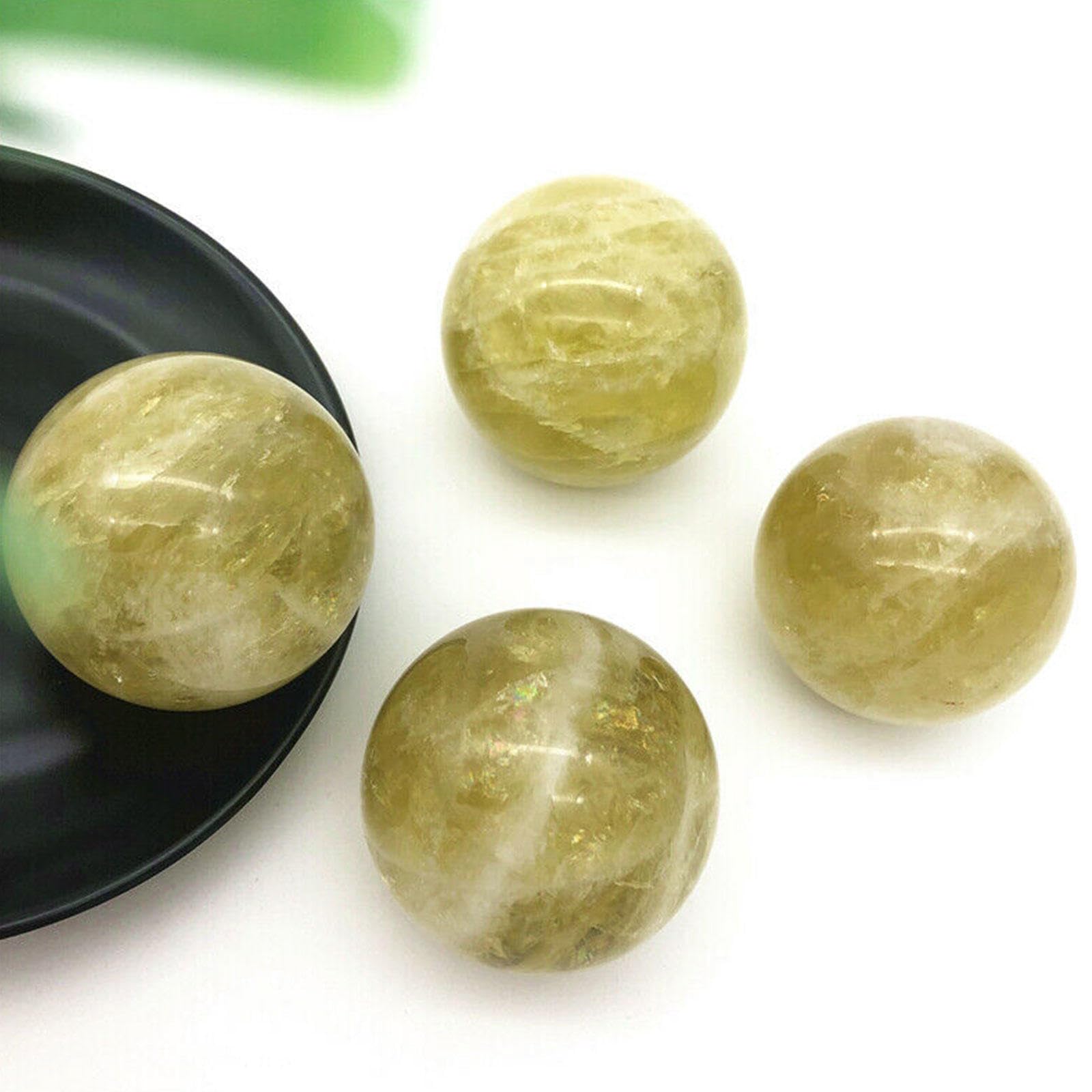 NIBHZ Sfera di Cristallo Giallo Grezzo Naturale in Cristallo, Sfera Feng Shui, Ornamenti di Cristallo per Ufficio e casa,40mm