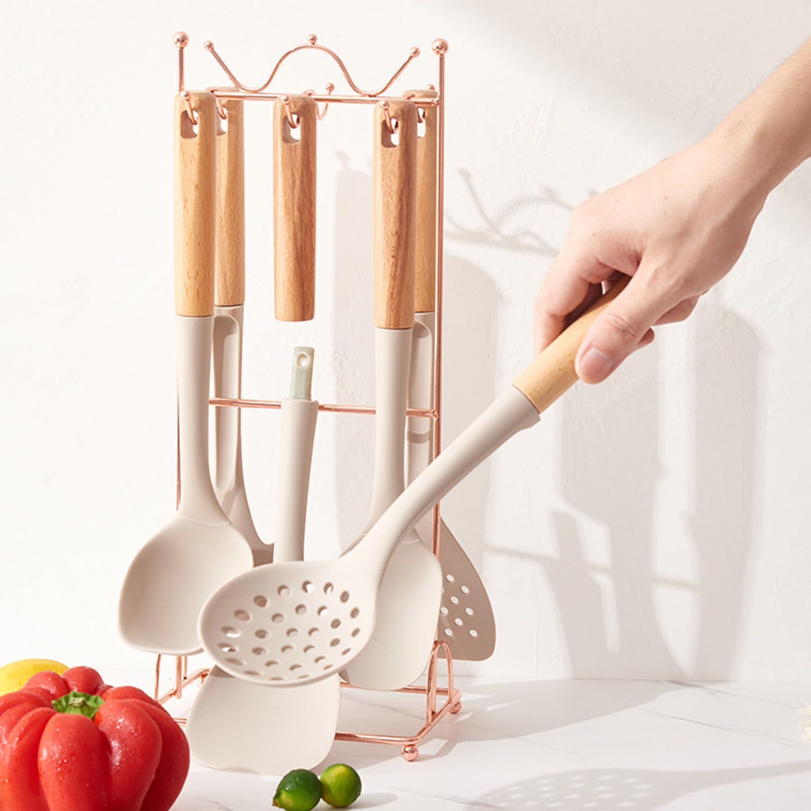Generisch Silikon Kochutensilien Set, 7-teilig, BPA-frei, hitzebeständig, antihaft, mit Utensilienhalter, spülmaschinenfest