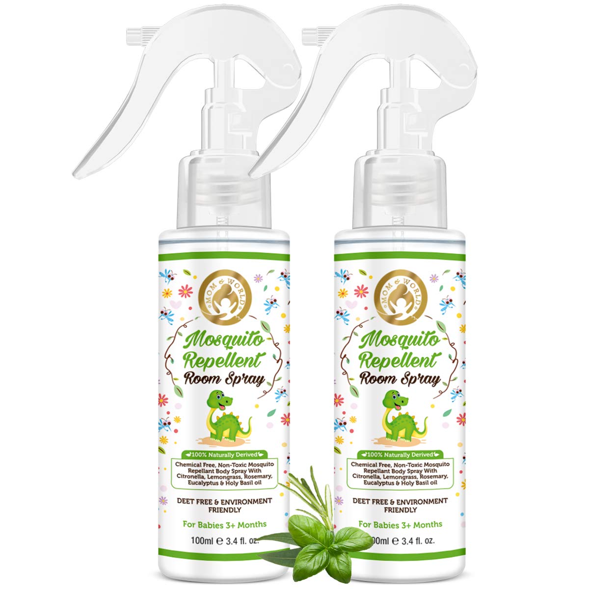 Mom & World Baby Mosquito Repellent Room Spray 100ml - 100% Naturally Derived - Pack Of 2 Multi