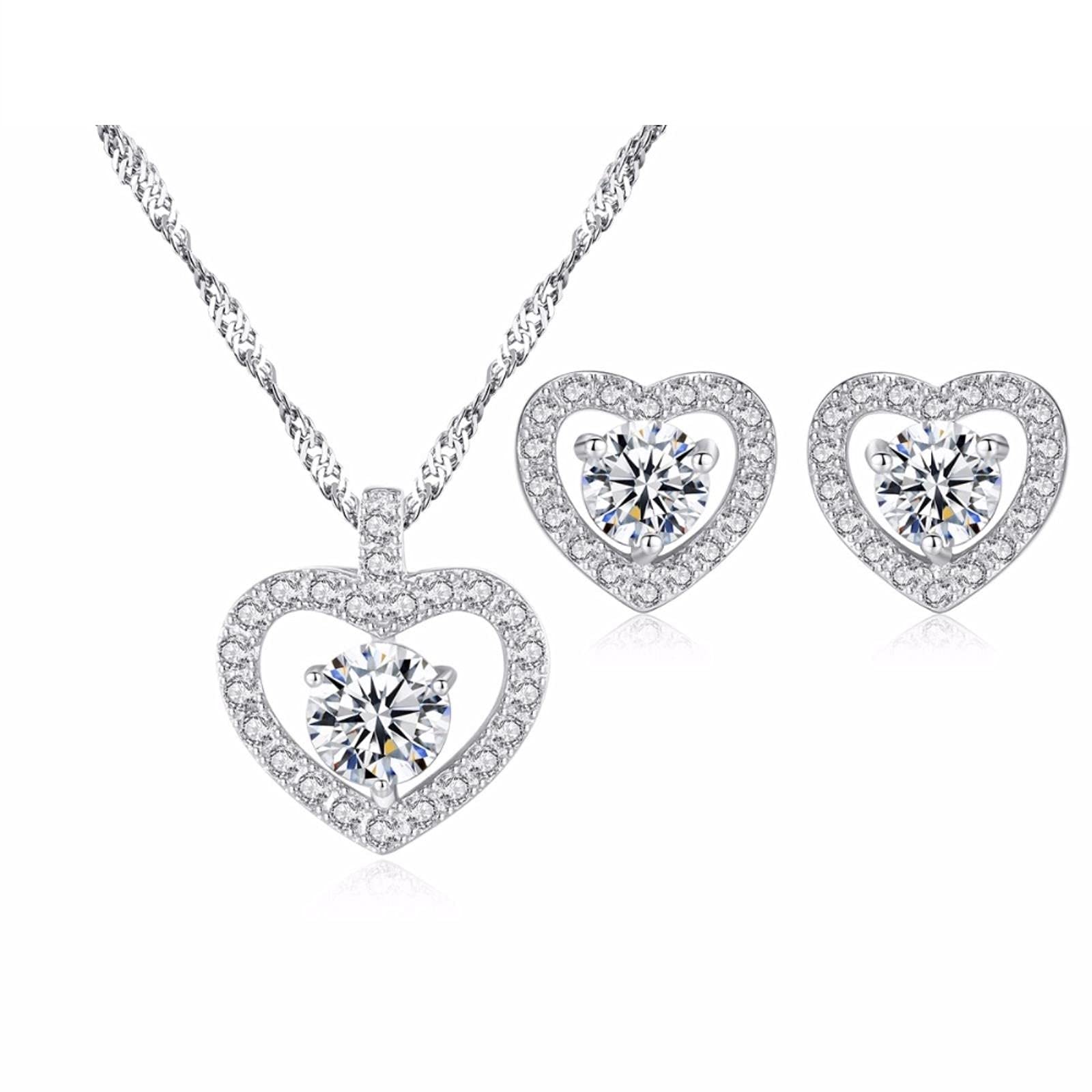 LOKILOKI 925 Sterling Silver Jewelry Set Heart Shape Vintage Style Clear Cz Crystal Jewelry Sets Sterling Silver Jewelry