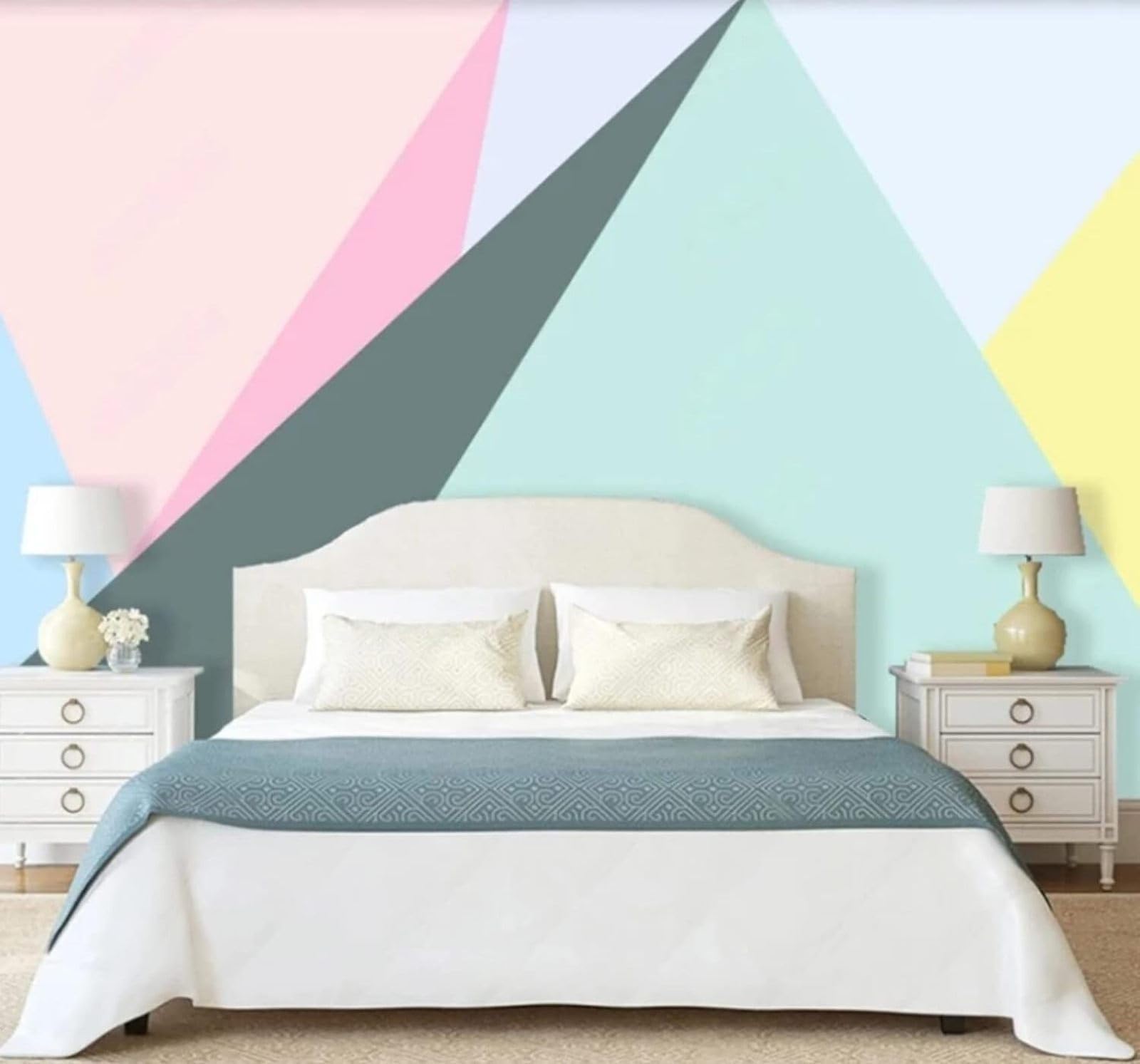 Abstract Fresh Colourful Geometric Triangles 3D Wallpaper Easy Install Feature Office Living Room Sofa Bedroom TV Background Wall Decoration-250cm×170cm