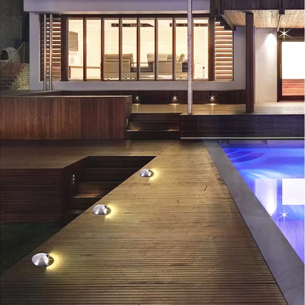 Kit LED Step/Deck Light, 6-Pack Faretto da Pavimento, Faretti da Incasso a Pavimento DC-12V a Bassa Tensione, Faretti da Incasso a Terra Impermeabili IP67, Illuminazione per terrazza,Giardino