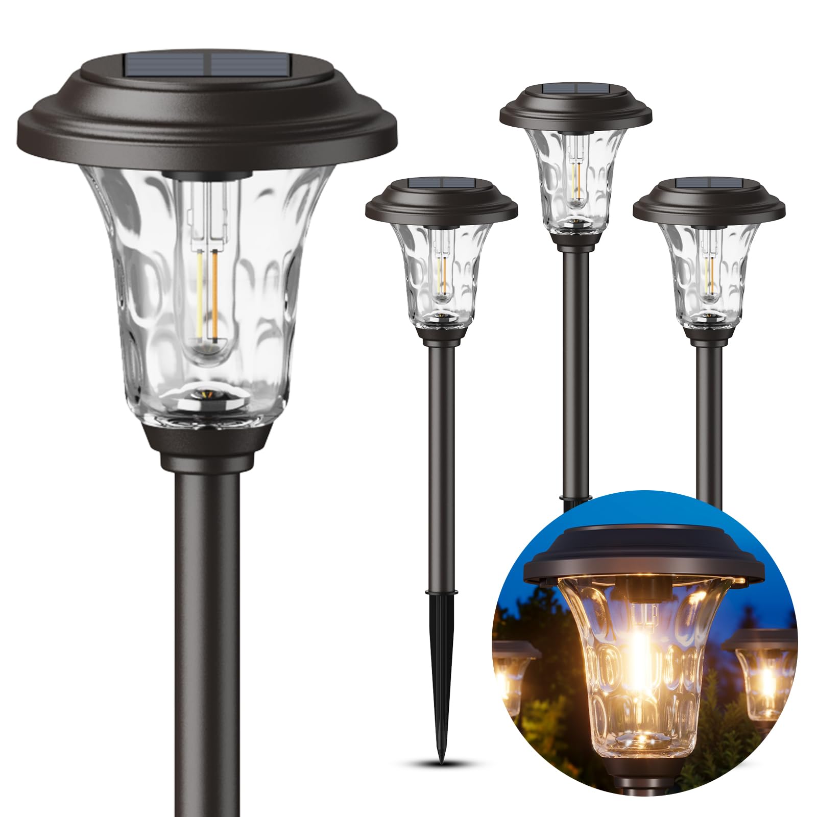 XMCOSY+ Solar Pathway Lights, 4 Pack Metal Solar Lights Outdoor Waterproof, 20/40LM Bright Solar Powered Garden Light for Yard Backyard Landscape Path Driveway Walkway Outside (Warm/Cool White) Product Image 2