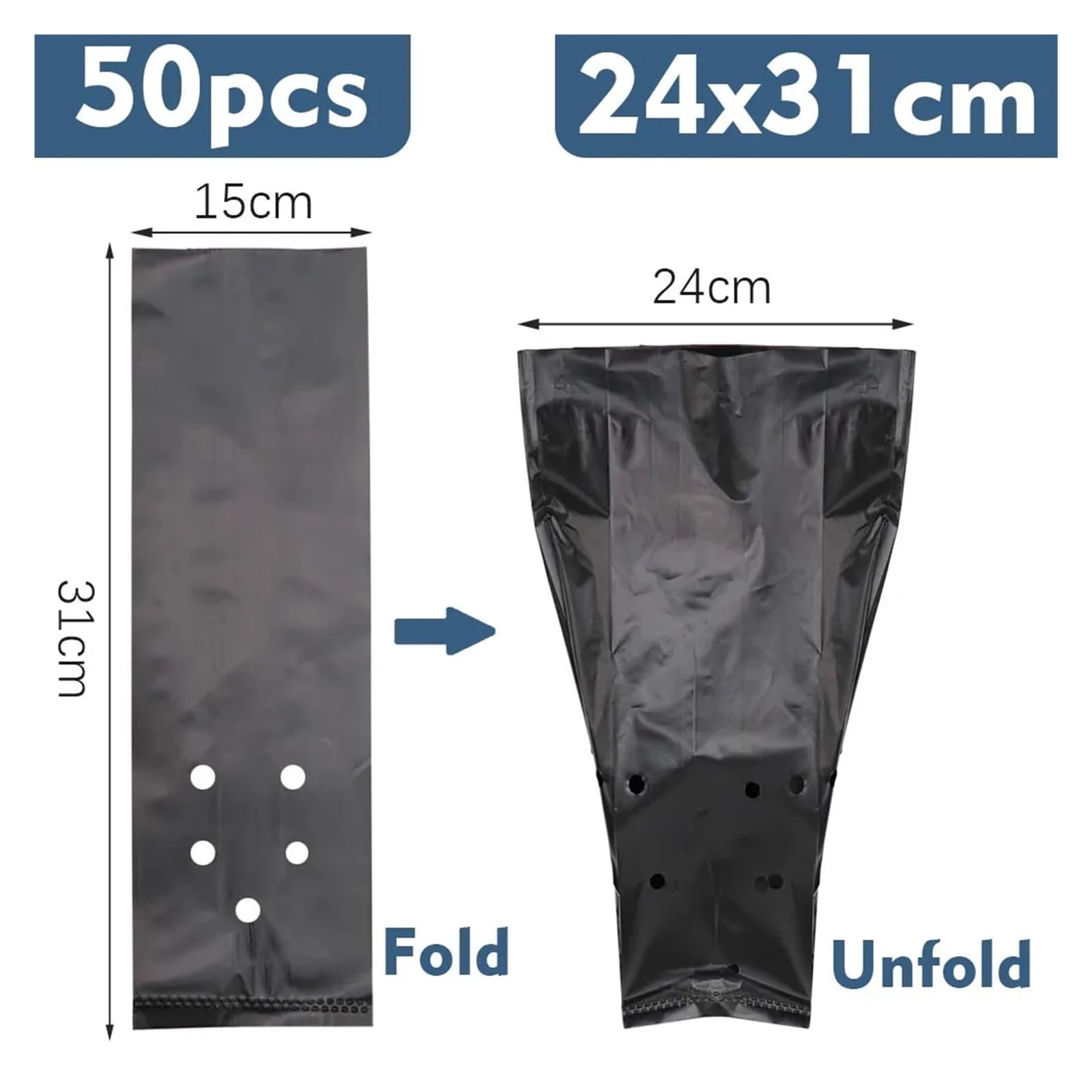 Generico 50 pz Nero Piantina Piantare Borsa Traspirante Piante da vivaio Coltivazione Vaso for Giardino Frutteto Albero Trapianto Contenitore(24x31cm-50pcs)