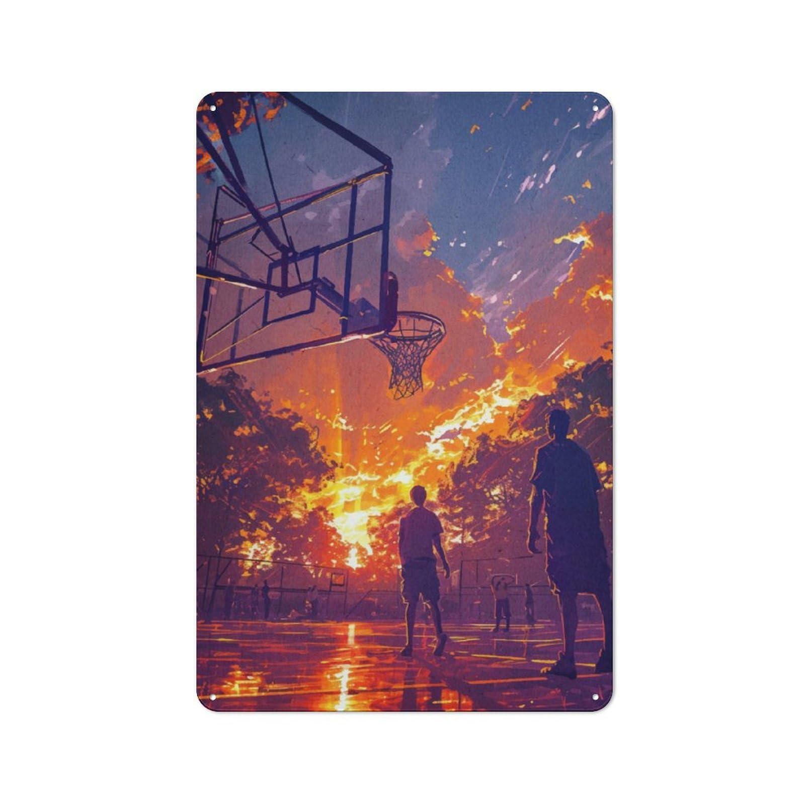 Junmoney Basketball Sports Sunset Cottage Style Metal Wall Decor 30X20cm, Farmhouse Metal Sign For Kitchen, Cottage, Porch Or Garden Room