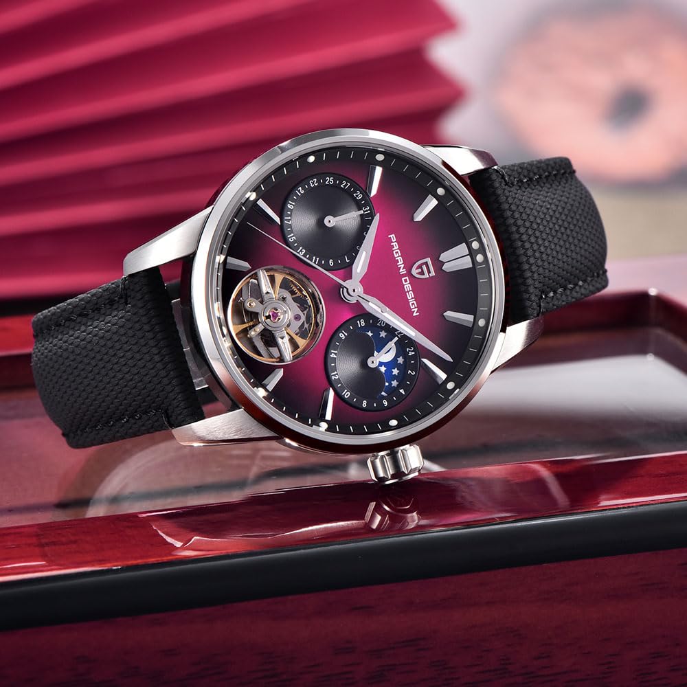 TYBERLEY Orologio da uomo automatico di lusso con scheletro Tourbillon fasi lunari in acciaio inox impermeabile 100 m cinturino in pelle orologio meccanico da uomo YS021