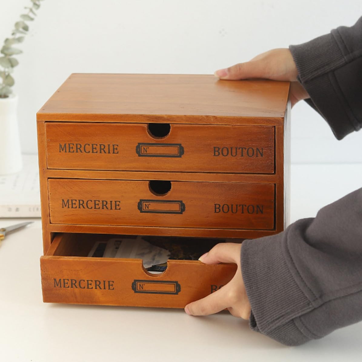 Sosoport Organizzatore da Scrivania Grande Capacità con Cassetti, in Legno | Scatola Portaoggetti per Scrivania, Uso Multiuso, Facile da Pulire, per Soggiorno e Comodini