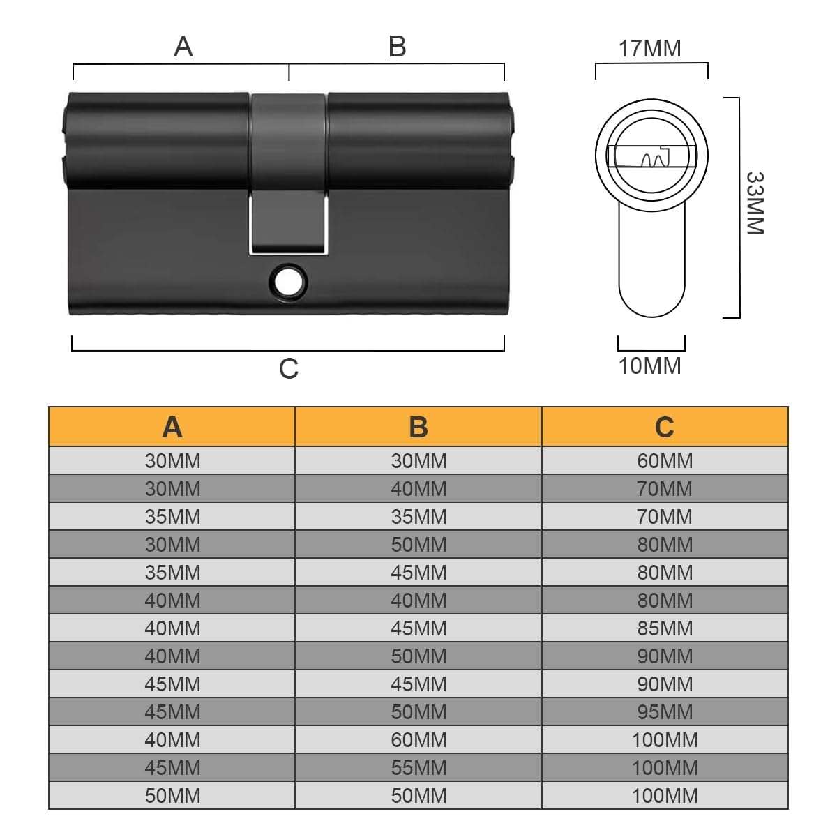 Bwintech 2 pieza 30/30mm Euro Latón Cilindro, cerradura de llave/cilindro de 60mm con 10 llaves horizontales de latón, antirrobo, antiperforación, antigolpes, negro