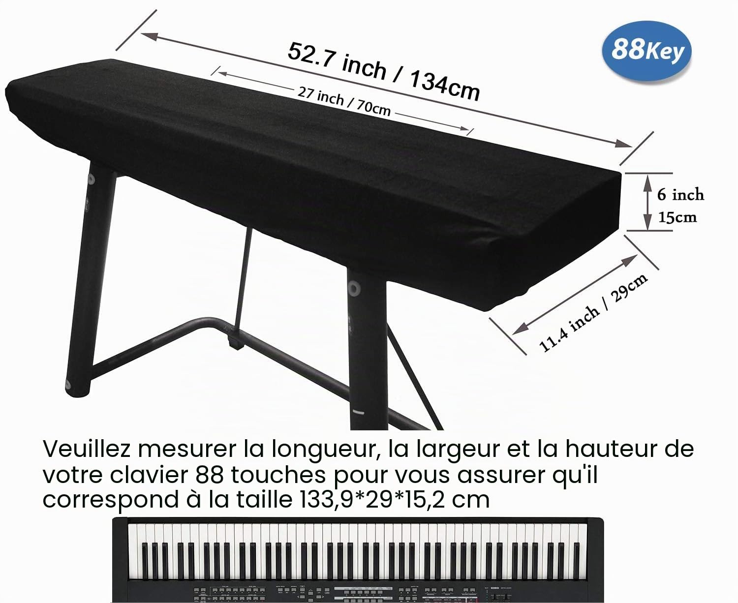 Ruibo Housse pour clavier à 88 touches, housse pour piano électronique avec cordon en tissu Oxford 420D, noir