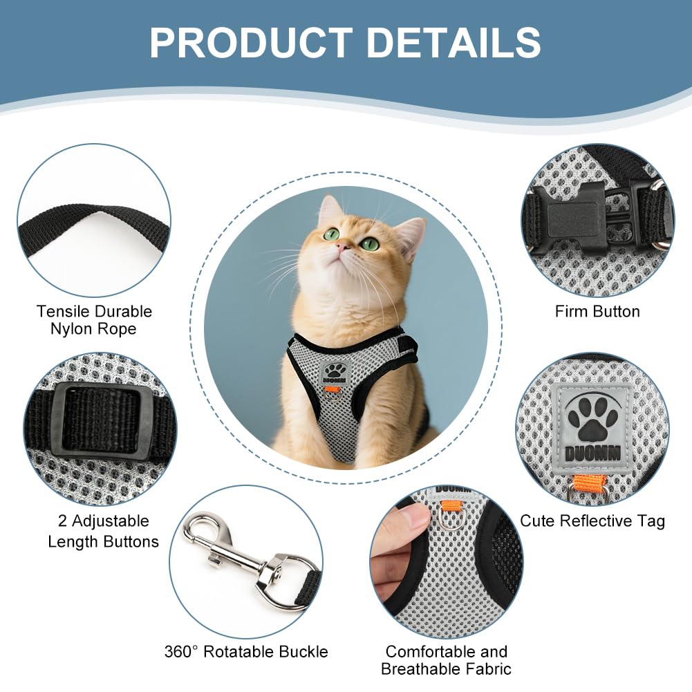 TNSRAY Pettorina Gatto Antifuga Con Guinzaglio Per Gatti Imbracatura Per Gatti Extra Piccoli, Set Di Pettorina Per Cuccioli, Regolabile Ultra-Leggero Morbido Per Passeggio, Corsa(S, Grigio