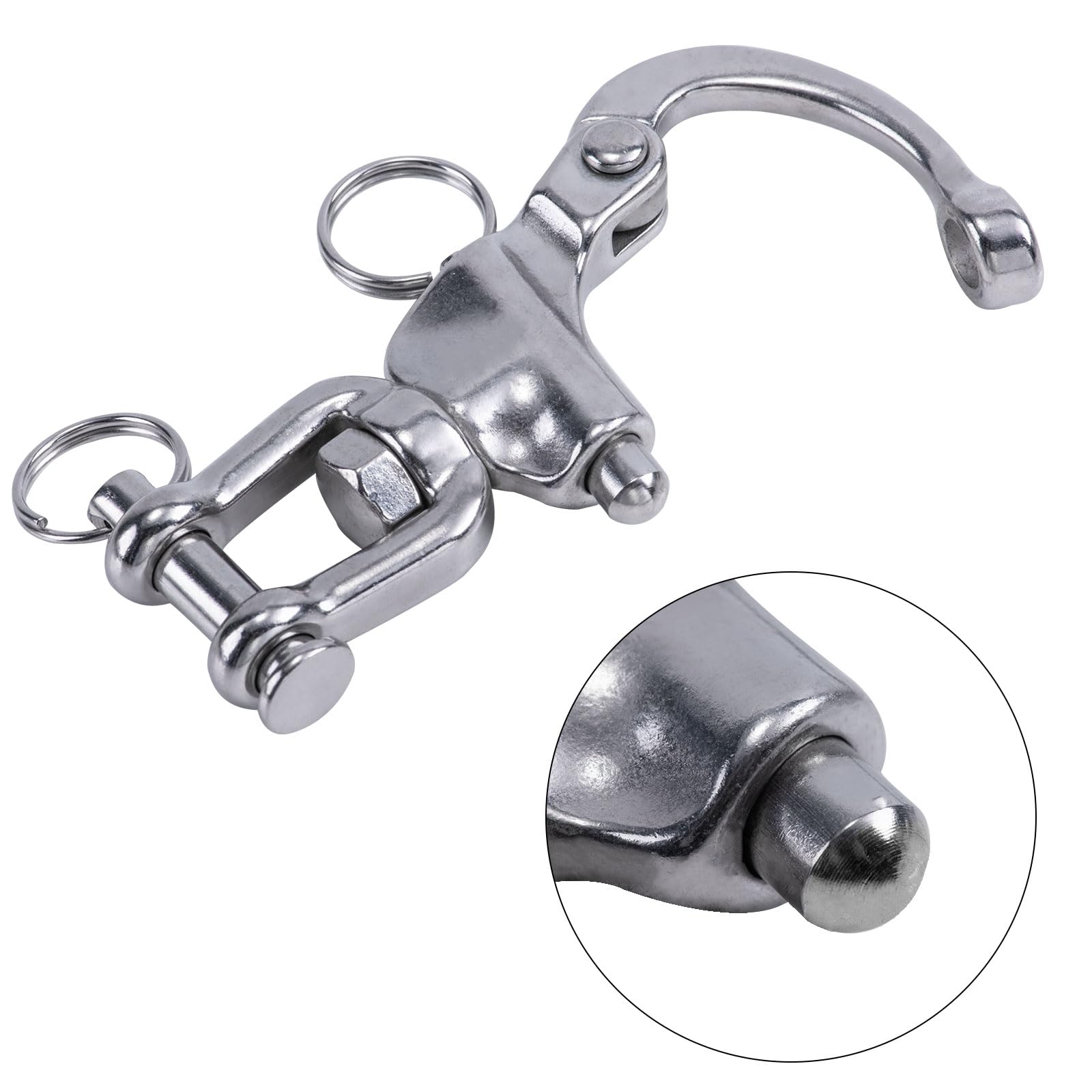 Keehui Pair 2-3/4inches Swivel Eye Snap Shackle Quick Release Bail Rigging Sailing Boat Marine 316 Stainless Steel For Sailboat Spinnaker Halyard