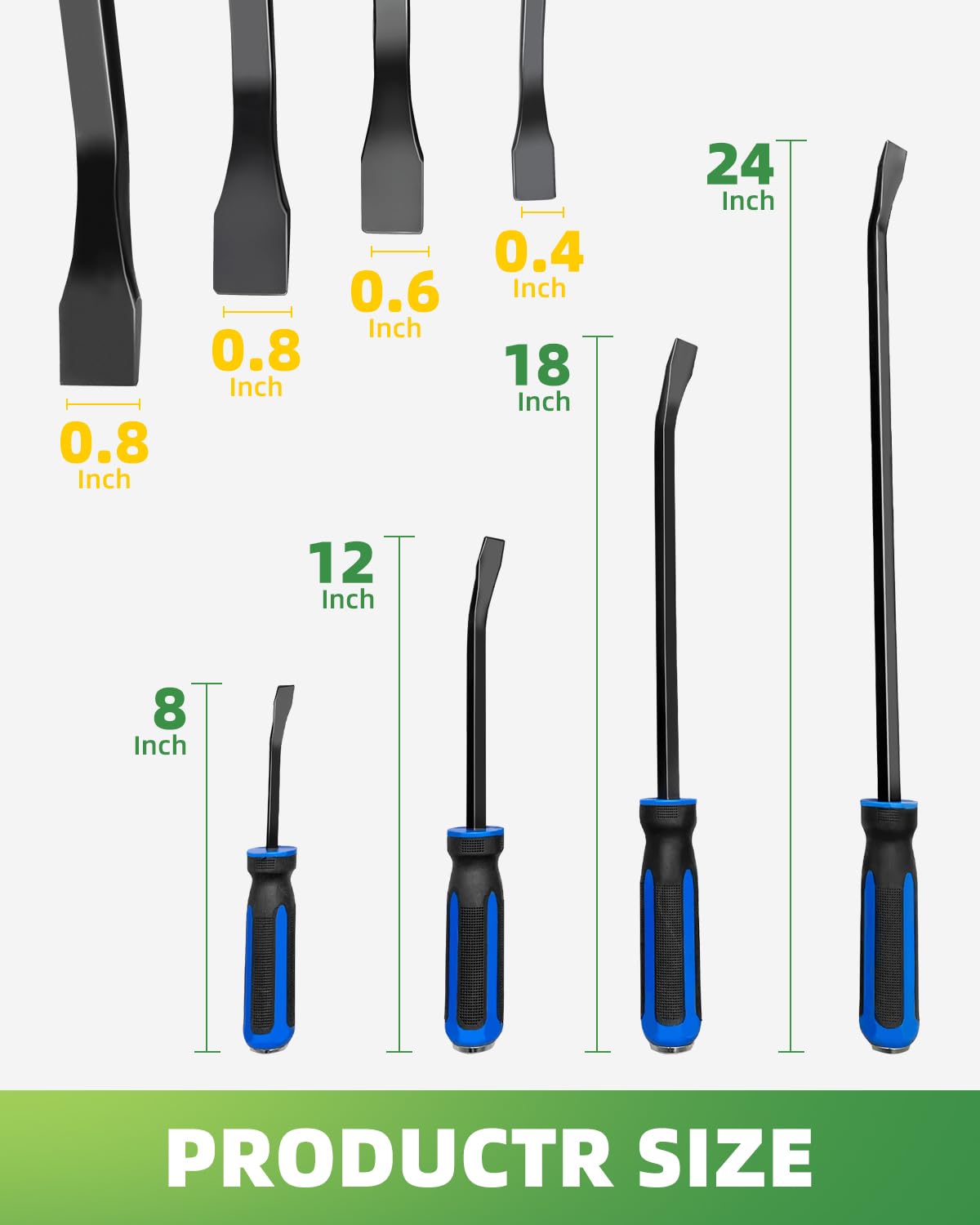 Rhinos 4-teiliges Einsteckhebel-Set mit Kunststoff-Softgriff und Metallschlagköpfen, Brechstange, Brechstange, Brechstange, Hebelstange, Montagehebel, Blau