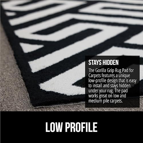 Miniatura 7 de GORILLA GRIP Almohadilla para suelo de alfombra, tapete de doble cara de 2 x 10 pies, agarre para sobre alfombras, mantiene las alfombras en su