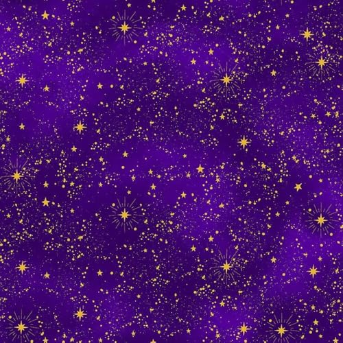 Timeless Treasures Cosmos Purple Metallic Gold Stary Sky Cotton Fabric by The Yard