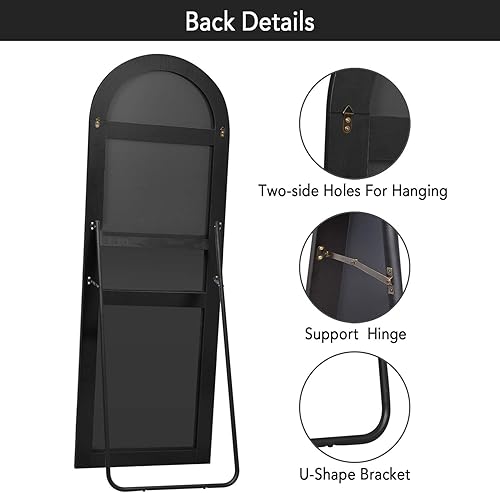 Miniatura 7 de PexFix espejo de longitud completa con parte superior arqueada, elegante espejo de pie, para pared, de piso, se puede inclinar o colgar, para el