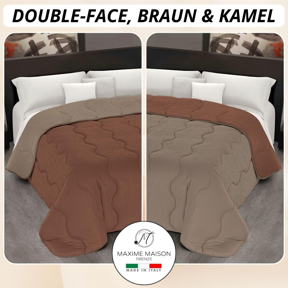 MAXIME MAISON - Winter Tagesdecke 240x260 cm, Warme Winterdecke für Herbst und Winter (300 gr/mq), Creme/Beige Wendedesign, Steppdecke für Doppelbett, Weiche Mikrofaser, Made in Italy