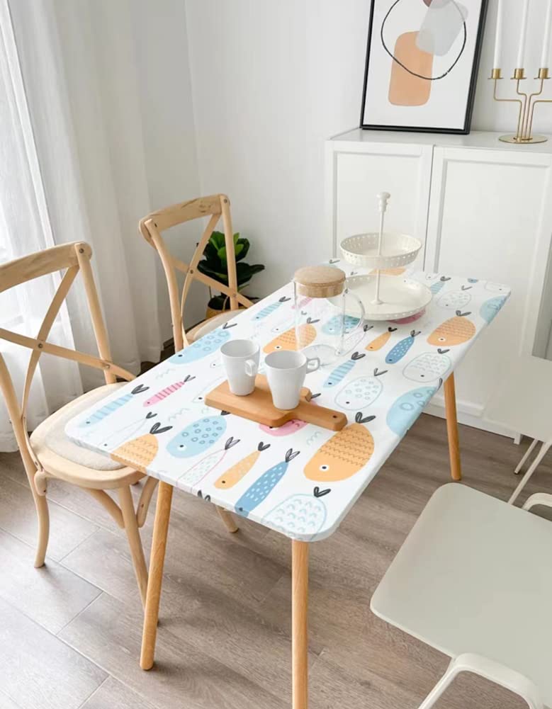 Rectangular Elastic Table Cloth Fitted,Vinyl Table Cover with Flannel Backing Waterproof Wipeable,Table Protector for Indoor Outdoor Picnic Camping