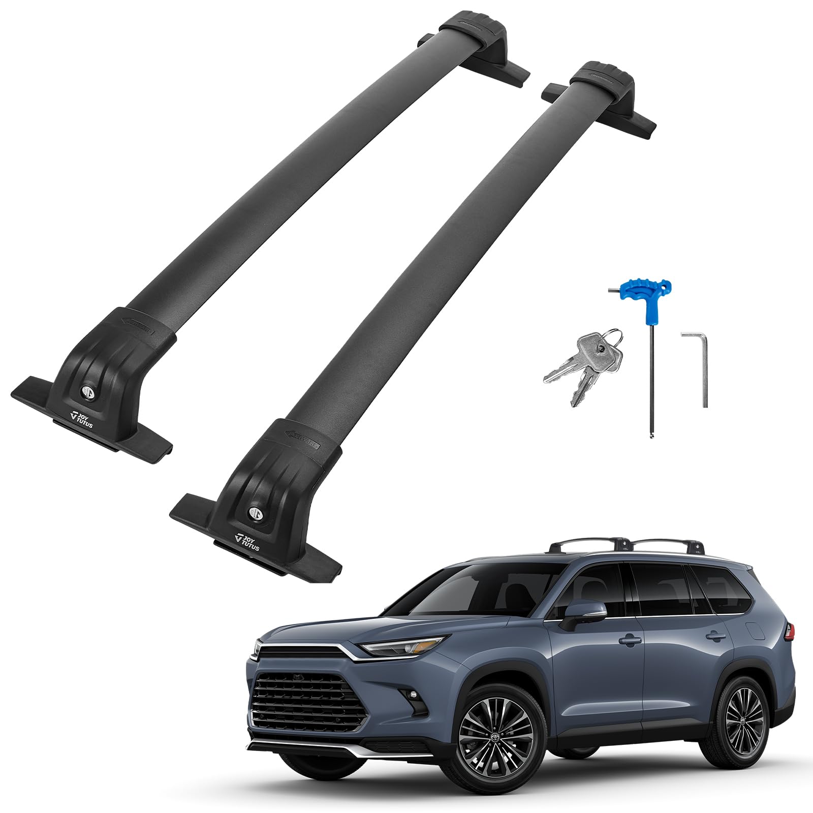 JOYTUTUS 260lbs Heavy Duty Lockable Car Roof Rack Cross Bars Compatible with Toyota Grand Highlander 2024-2025 with Flush Side Rails, Aluminum Alloy Roof Rails Roof Carrier Luggage