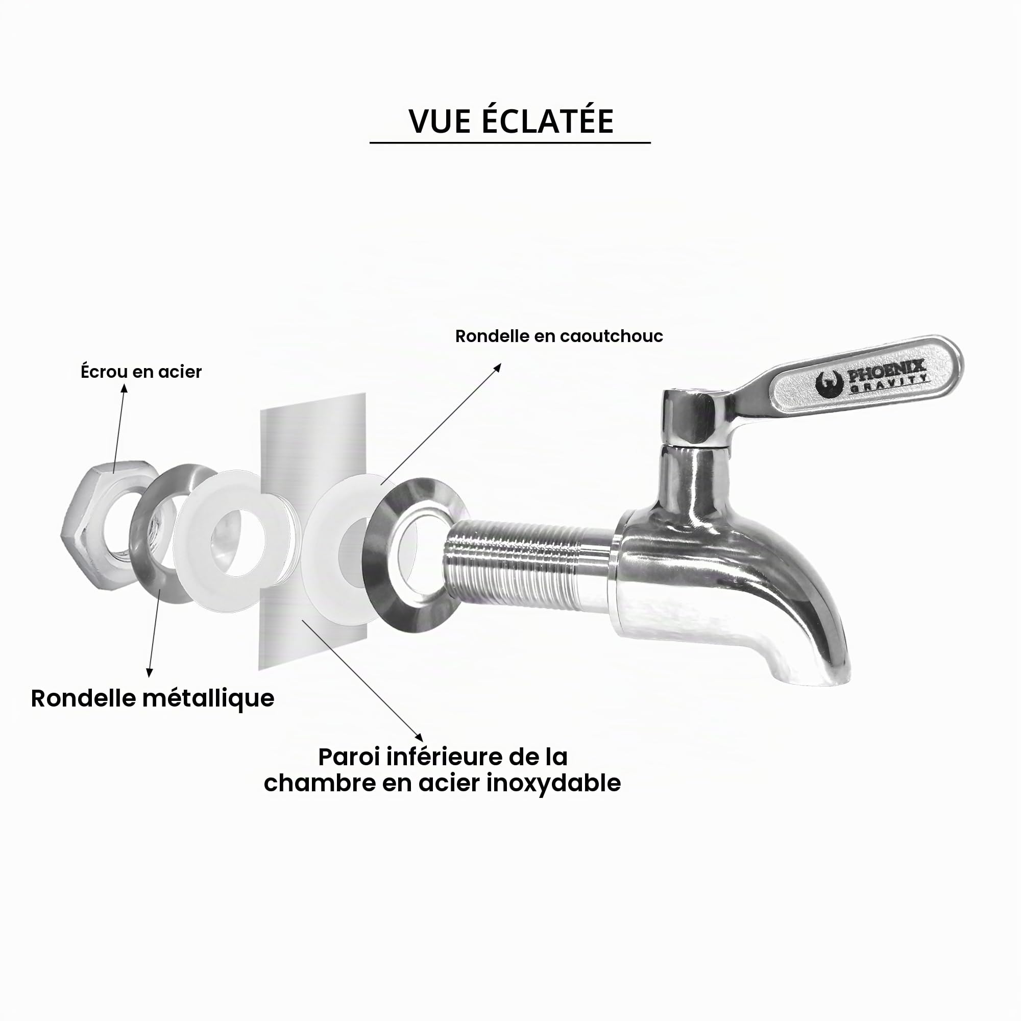 Phoenix Gravity – Robinet de filtre à eau de comptoir en acier inoxydable de qualité 304 pour remplacement, compatible avec Weeplow, Doulton, & autres systèmes de filtre à eau alimentés par gravité.