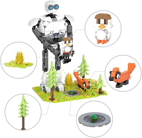 Miniatura 2 de White Robot Roz con Brightbill y Fox - Juego de bloques de construcción, figura de acción de robot de dibujos animados de aventura salvaje en el