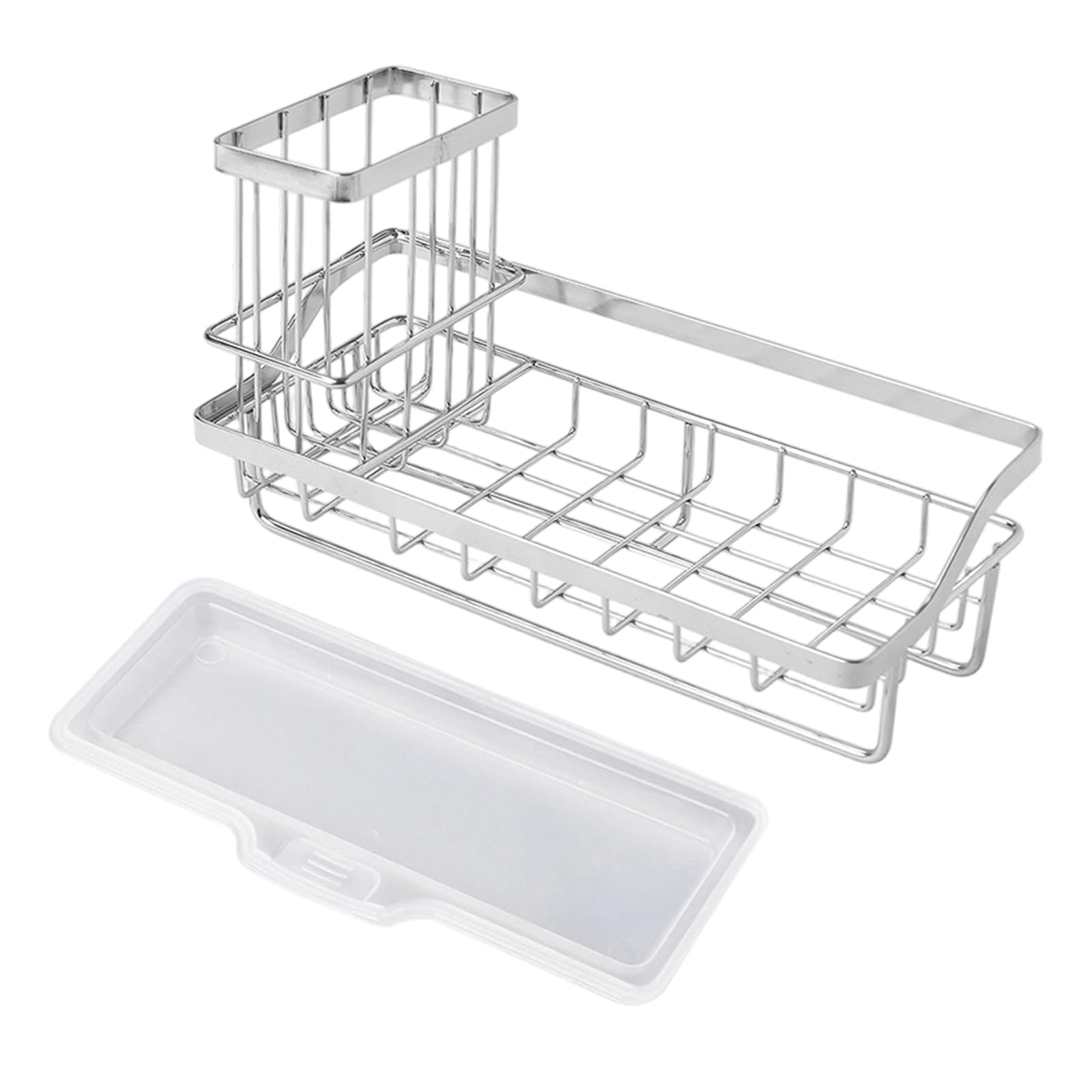 NVOQILIN Organized Kitchen Countertop Rack for Sponges Brushes and Soap Including Removable Drip Tray Maintaining Clean Dry Area Soap Holder