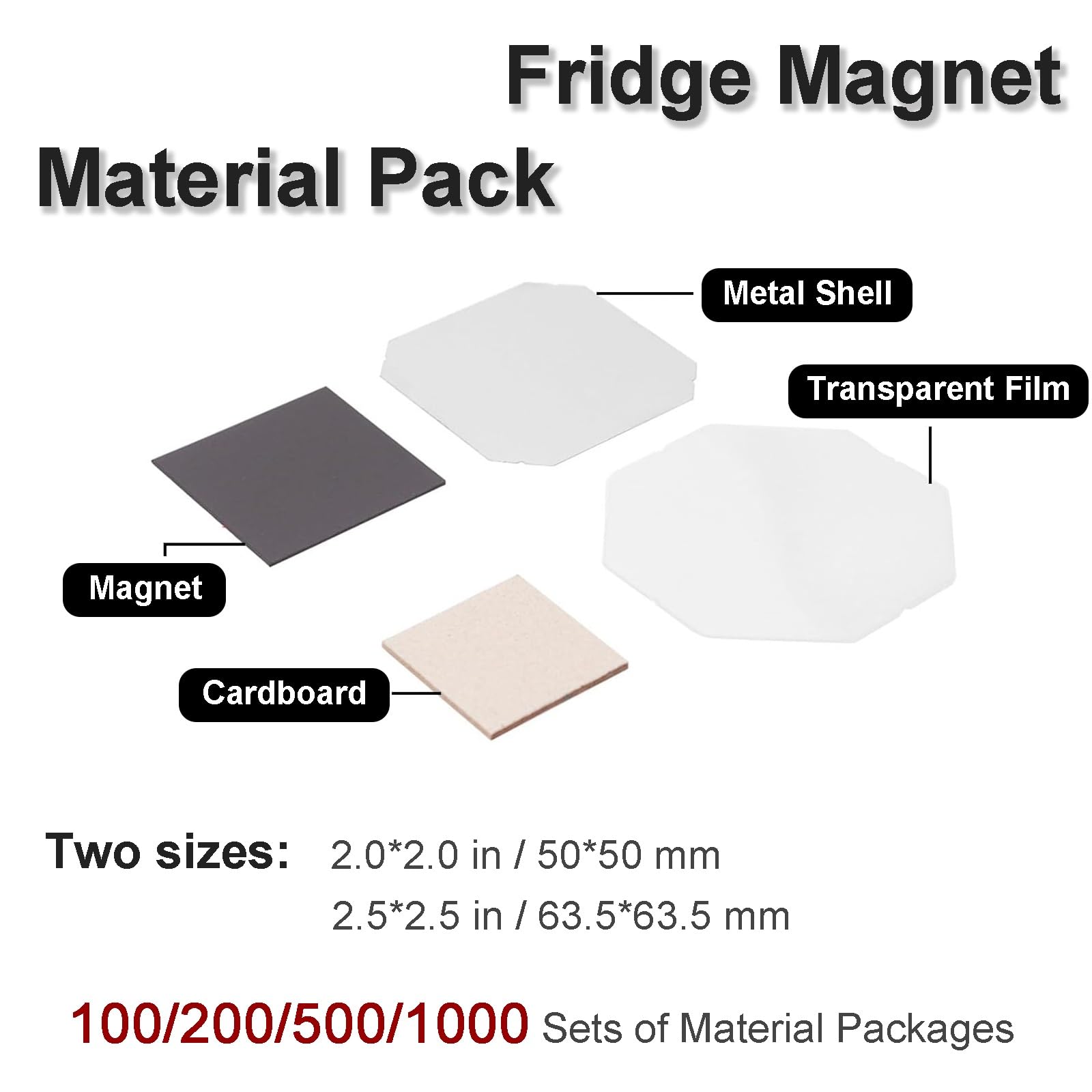 DIY Quadratische Fotobild-Magnet-Button-Pressmaschine-Verbrauchsmaterial, Karton-Magnetmaterialien, Weißblechmaterial, Einfach zu Bedienen, for Kühlschränke(500 Sets,2x2 in/50x50 mm)