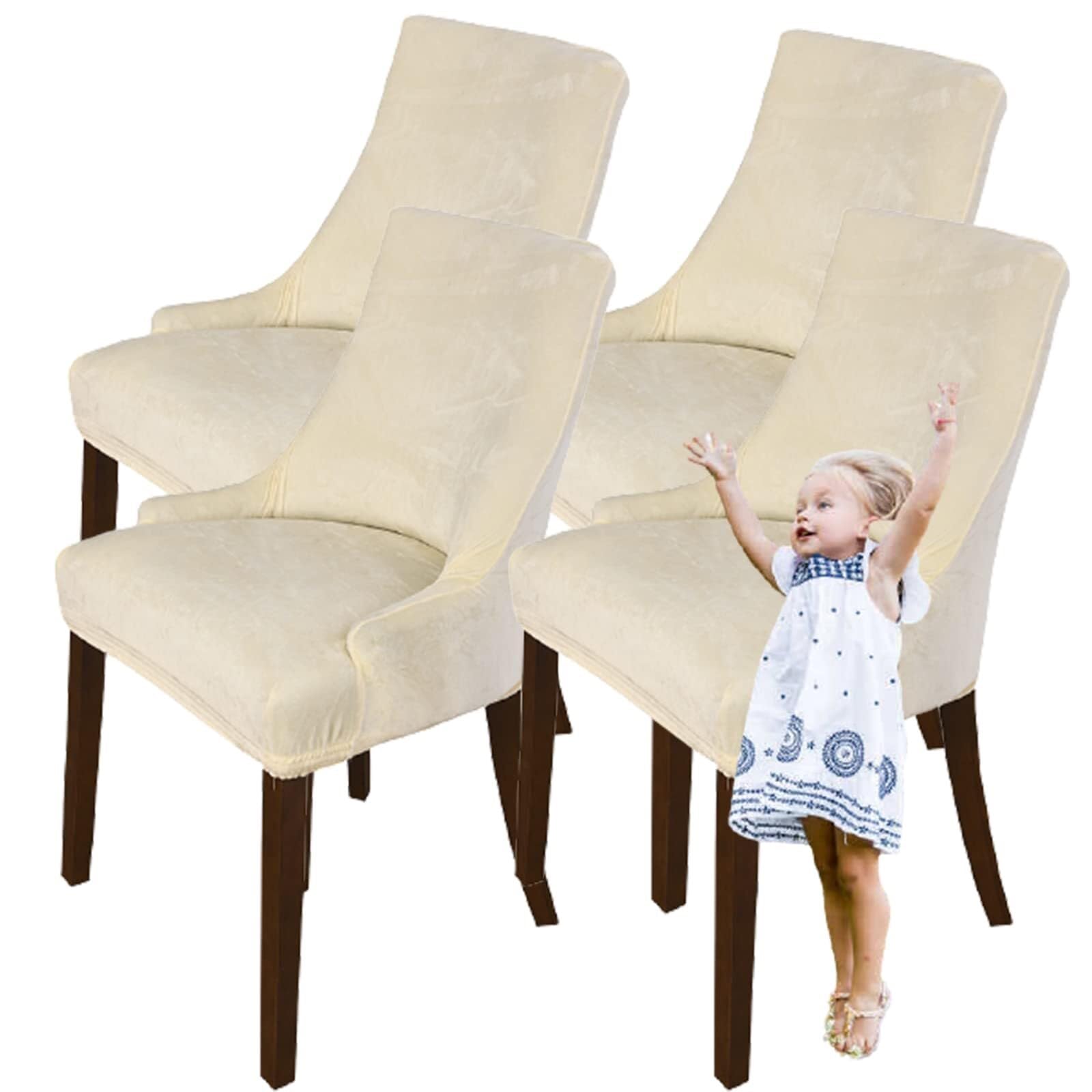 NMVAWIPT Velvet Wingback Chair Covers, Stretch Slipcovers, Removable Furniture Protector, For Hotel Wedding Banquet(21#,4pcs)