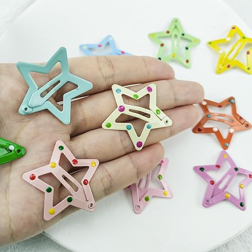 Miniatura 6 de Pinzas para el cabello de estrellas a presión para niñas, 10 unidades, antideslizantes, coloridas, bonitas, de metal, pasadores para el cabello,