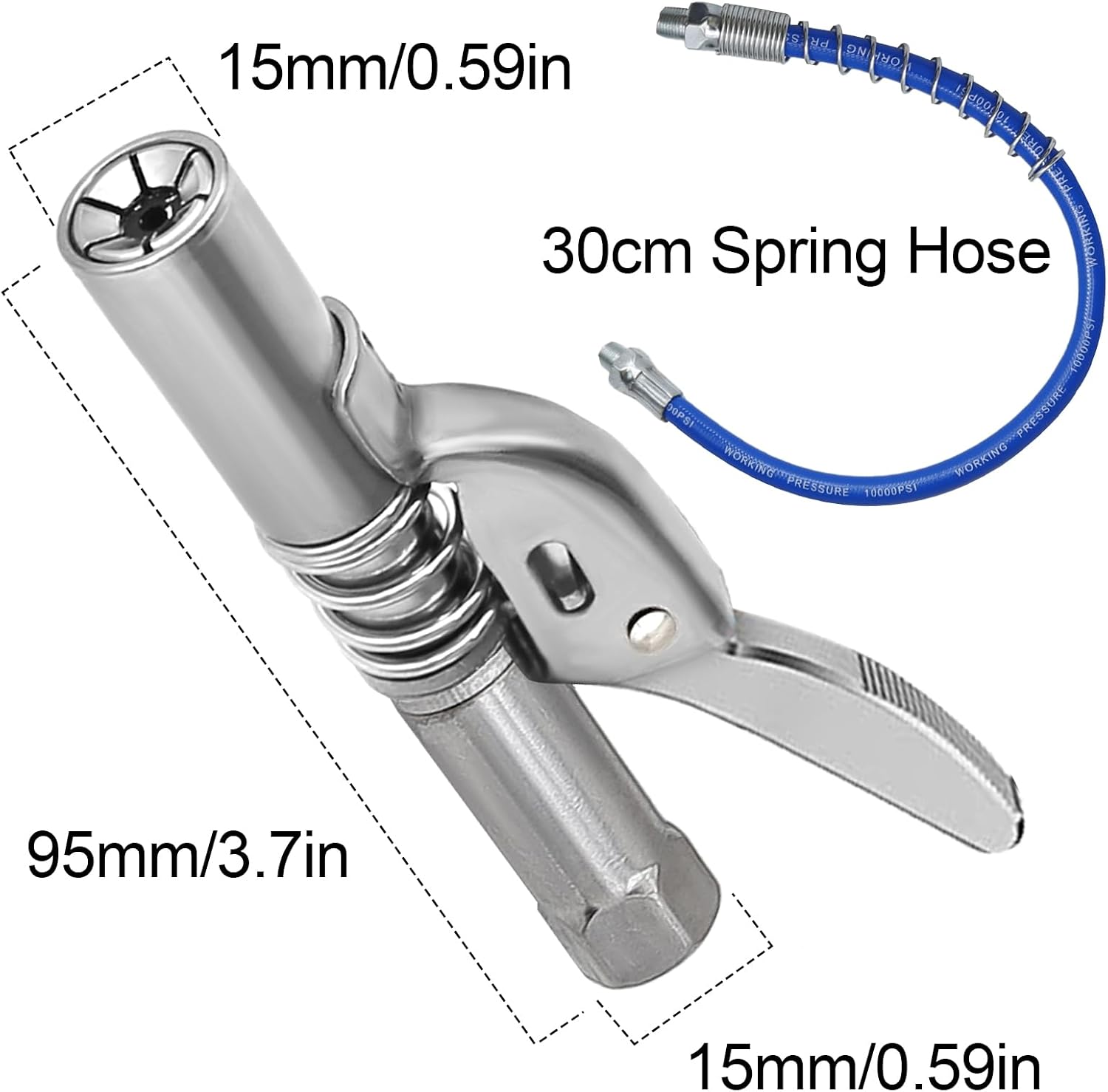 Heavy Duty Grease Nozzle 1/8" NPT with 12" Spring Flexible Hose Grease Gun Connector