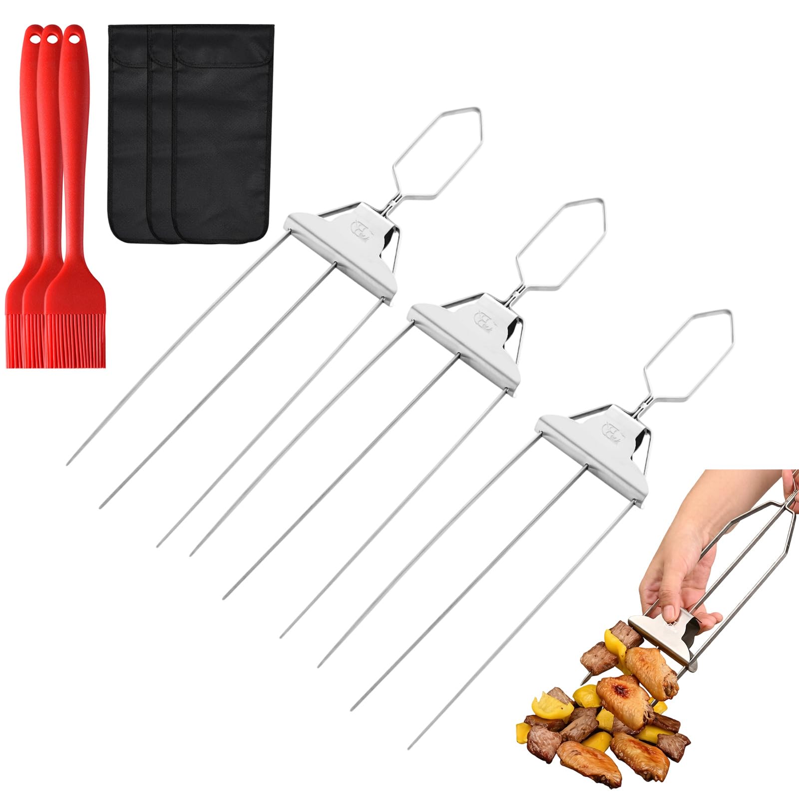 Tsophreniq Professional Grades 3 Prongs Grills Skewers Sturdy Nonrust Steel BBQ Forks Ideal for Outdoor Cooking and Camping Rustless Skewers