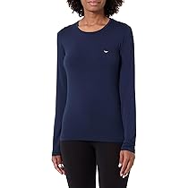 Emporio Armani T-Shirt Girocollo da Donna a Maniche Lunghe con Borchie Essenziali Blu XL vestibilità Regolare, Blu, XL
