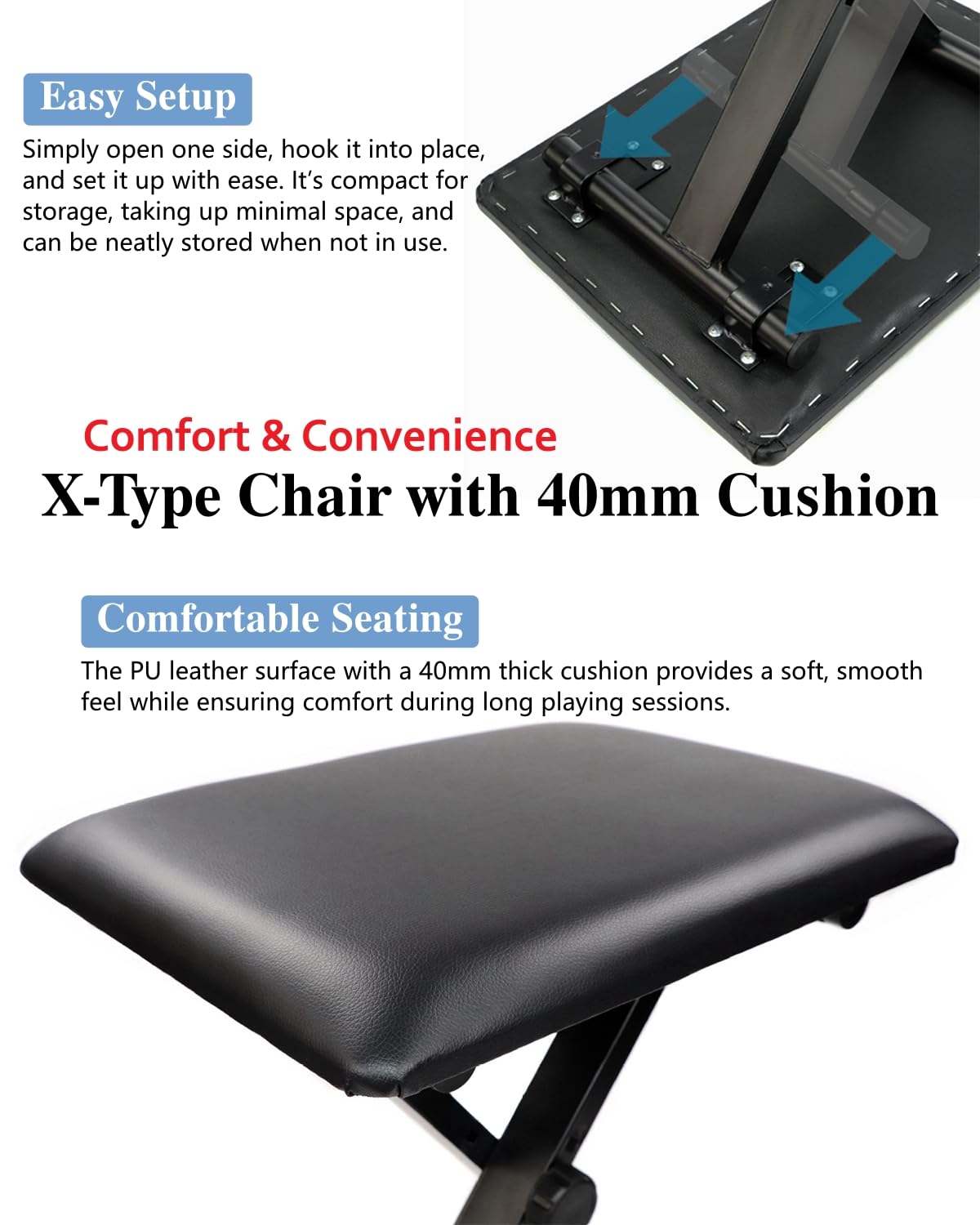 【Version améliorée】Longeye Support de Clavier Piano et Tabouret - Stand X Double Réglable, Banc Piano, Pliable, Compatible 61/76/88 Touches, Noir