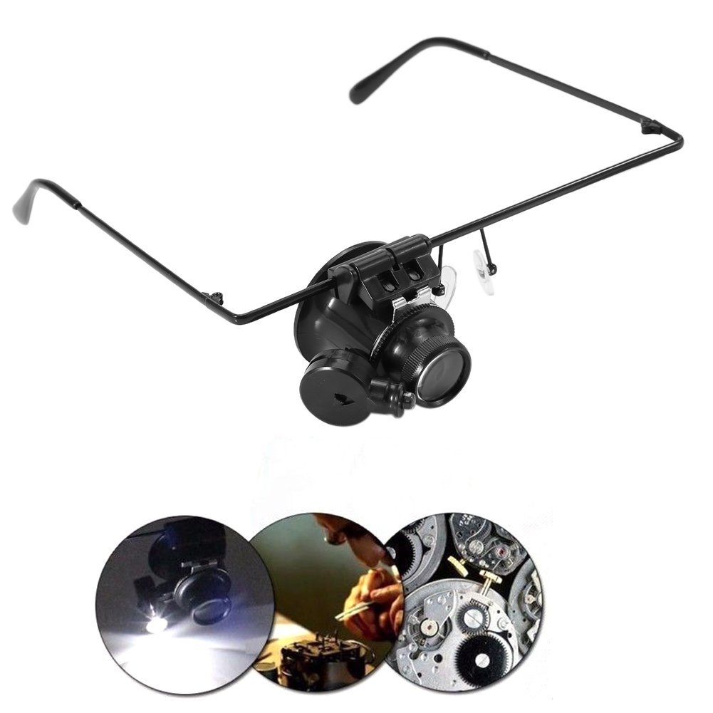 20X Magnification Single Eyeglass Magnifying Lighting Loupe Glasses Jeweler Watch Repair Magnifier with LED Light for Close Work