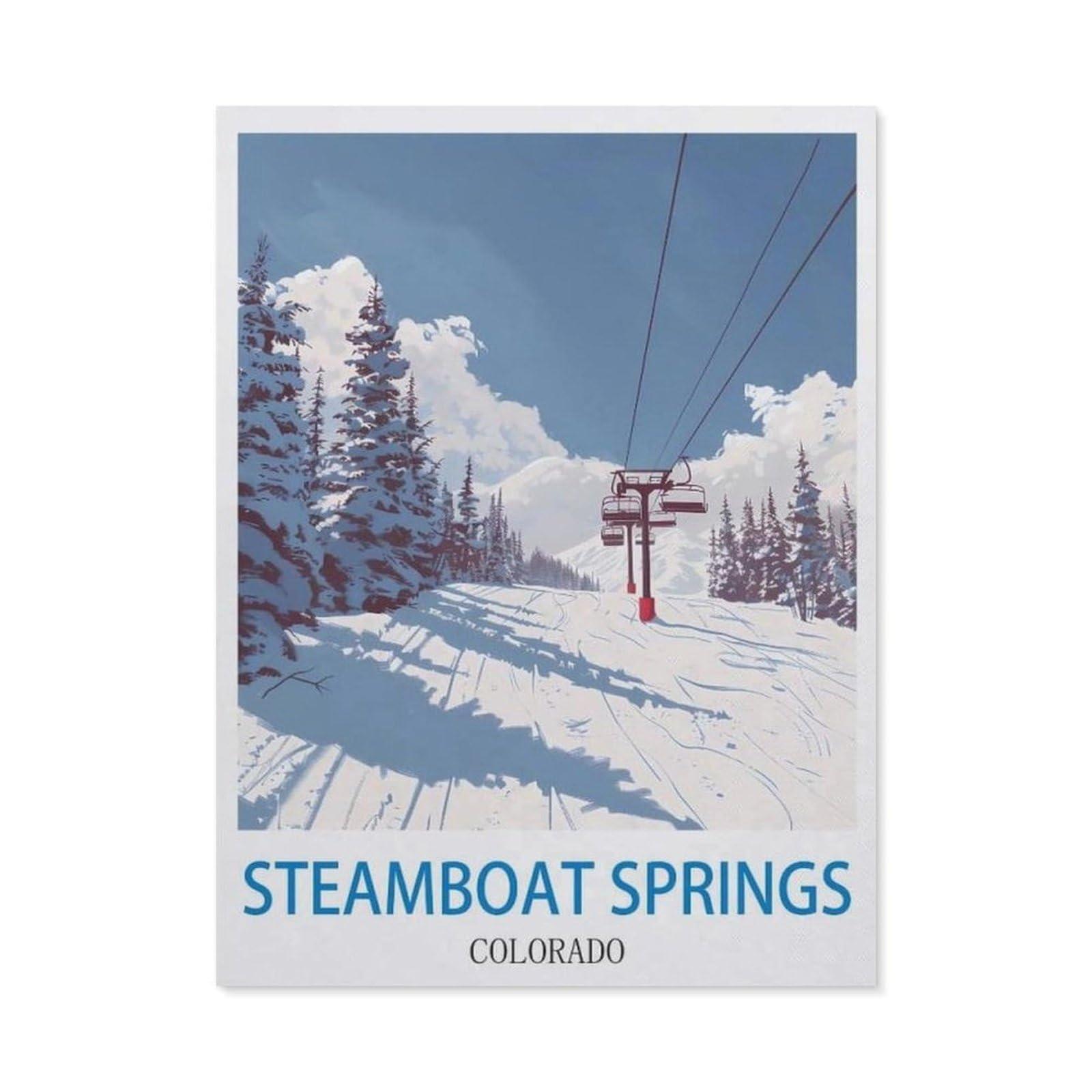 Beayodkp （50 X 60 Cm/19.68 X 23.62 Inches） Diy 5D Diamond Painting，Steamboat Springs Colorado Vintage Travel Posters Ski，Round Diamond, Used For Room Decoration-Ci27