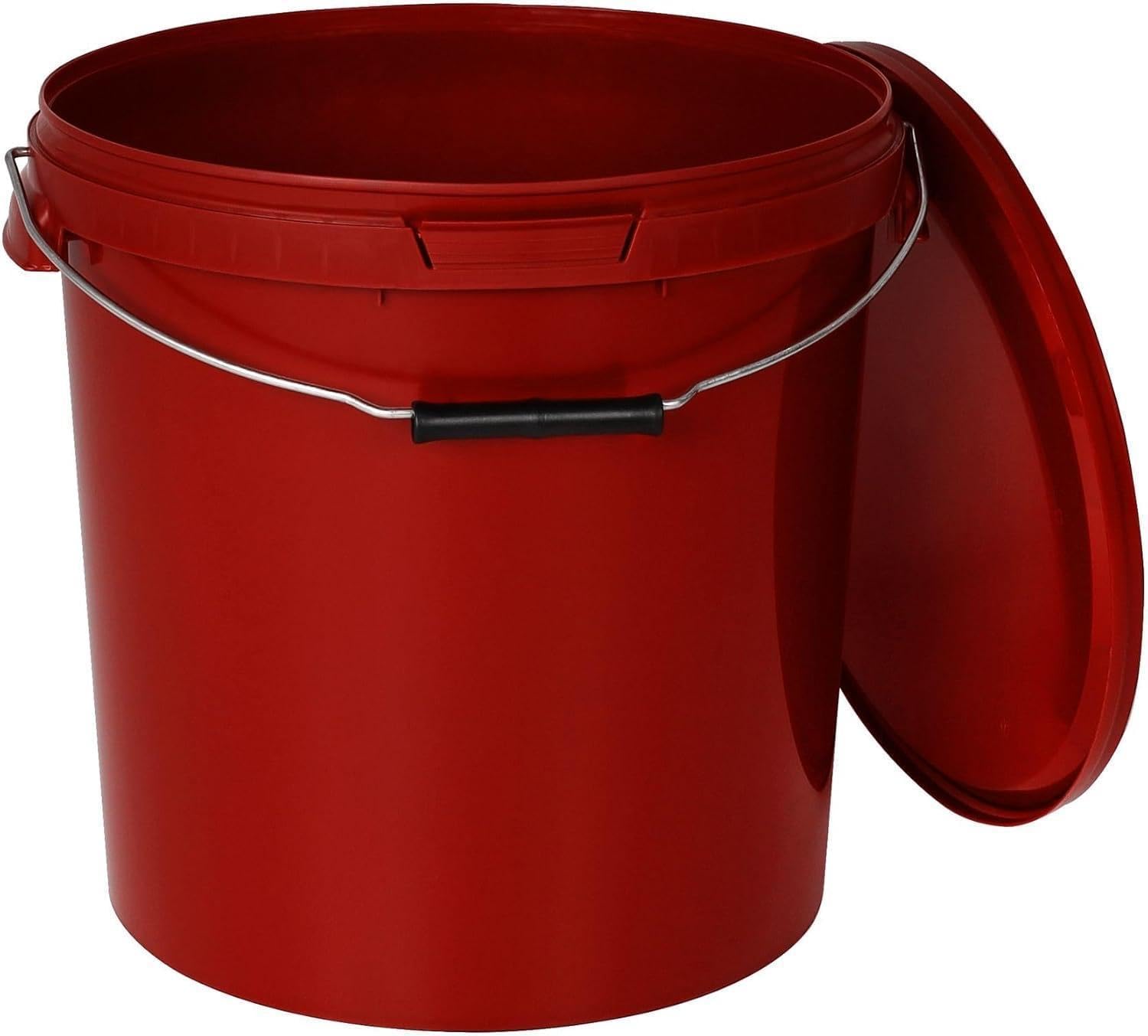 Benbow Red Bucket With Lid, 20 Litres, 20 X 20 Litres, Food-Safe, Stable, Airtight, Leak-Proof, Odourless, Plastic Storage Container With Handle, Empty