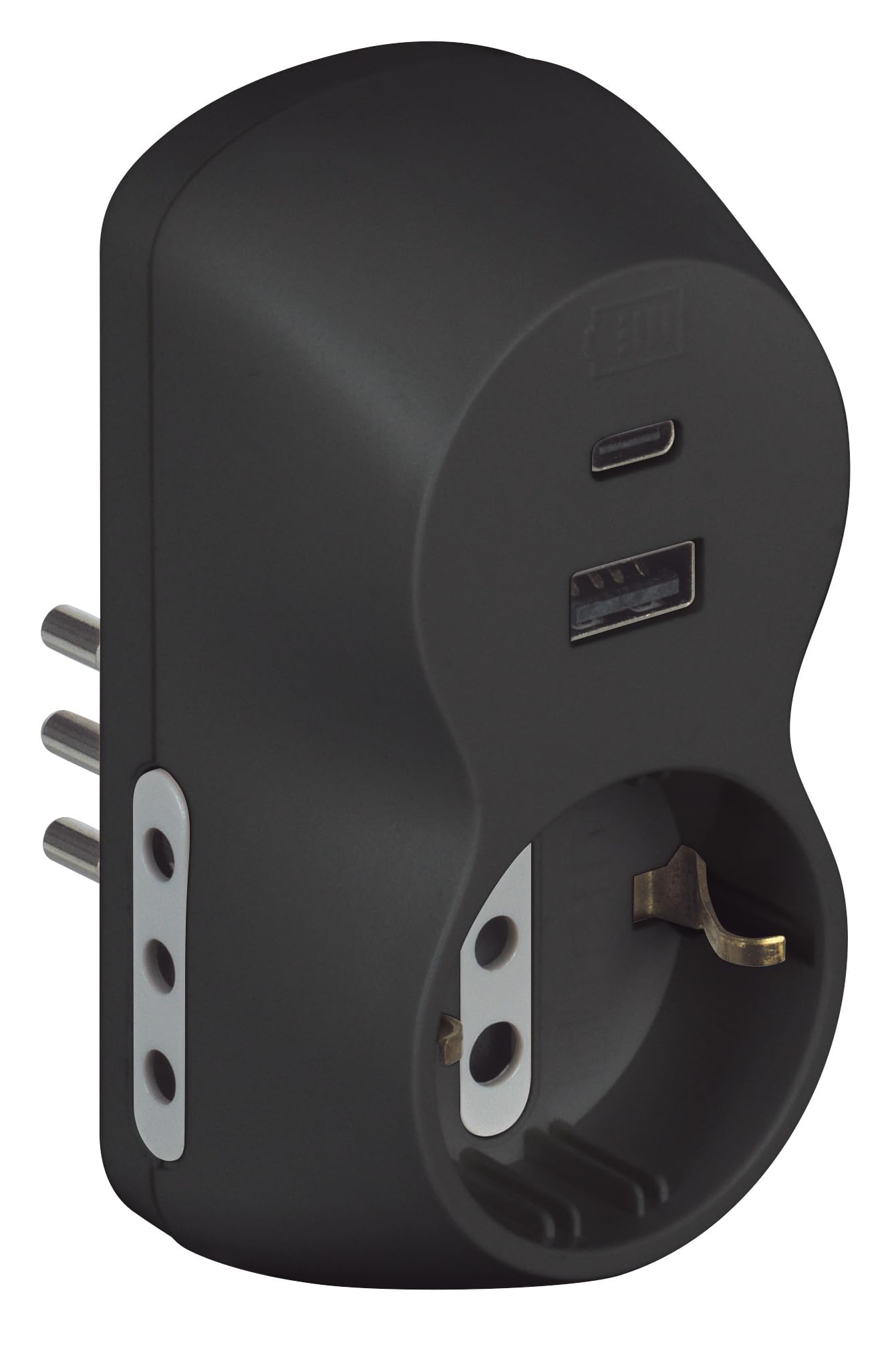 BTICINO Adattatore Advance B3, con Presa Schuko Standard Tedesco, USB A+C, 2 Prese 10A, Spina Piccola 10A, Presa Multipla, Potenza Fino a 1500W, Multi Adattatore Versatile, Colore Antracite, S3613GAC - 1