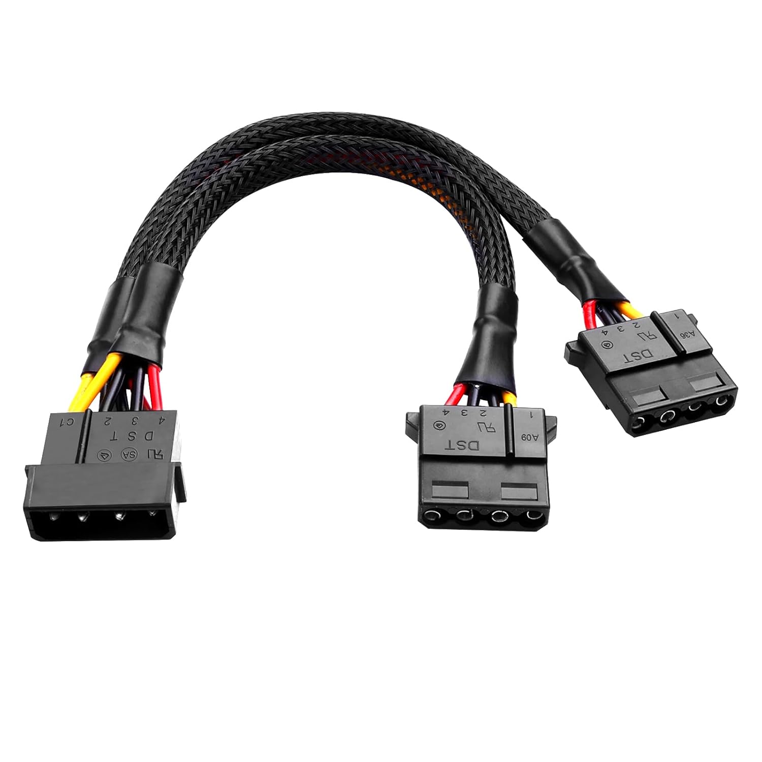 Molex 4Pin Splitter Cable 20cm - 1 Male to 2 Female, 18AWG Tinned Copper, ATX PC Power Supply Extension with Black Mesh, for Desktop Expansion