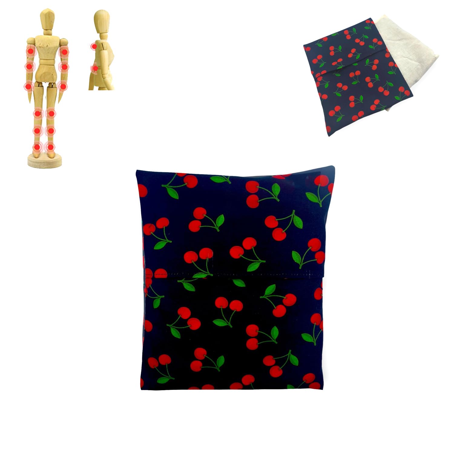 Saco semillas "Cherries - black", saco con huesos de cereza, saco semillas microondas, saco térmico, frío y calor, bolsa microondas, funda lavable, 17x21cm, 250gr