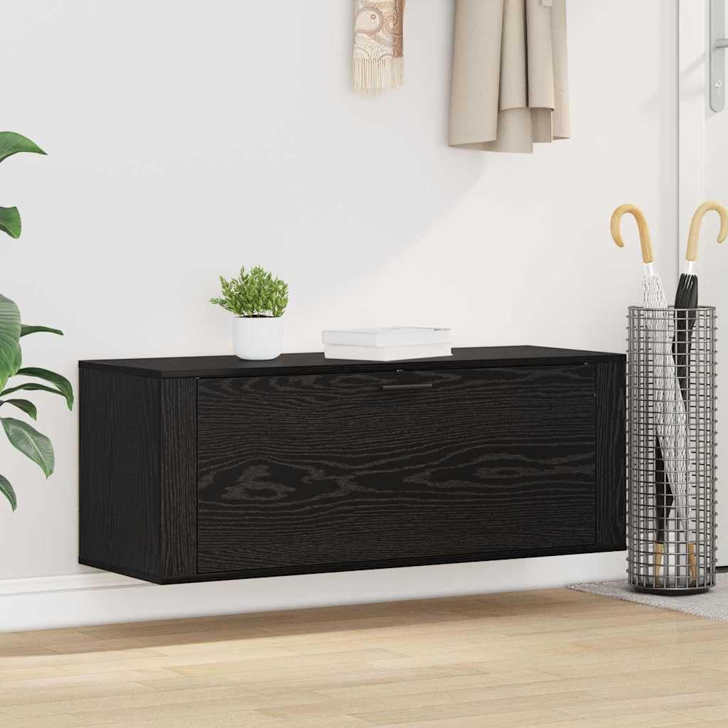 Meuble rangement pour entrée et couloir avec étagères murales chêne noir 100 cm