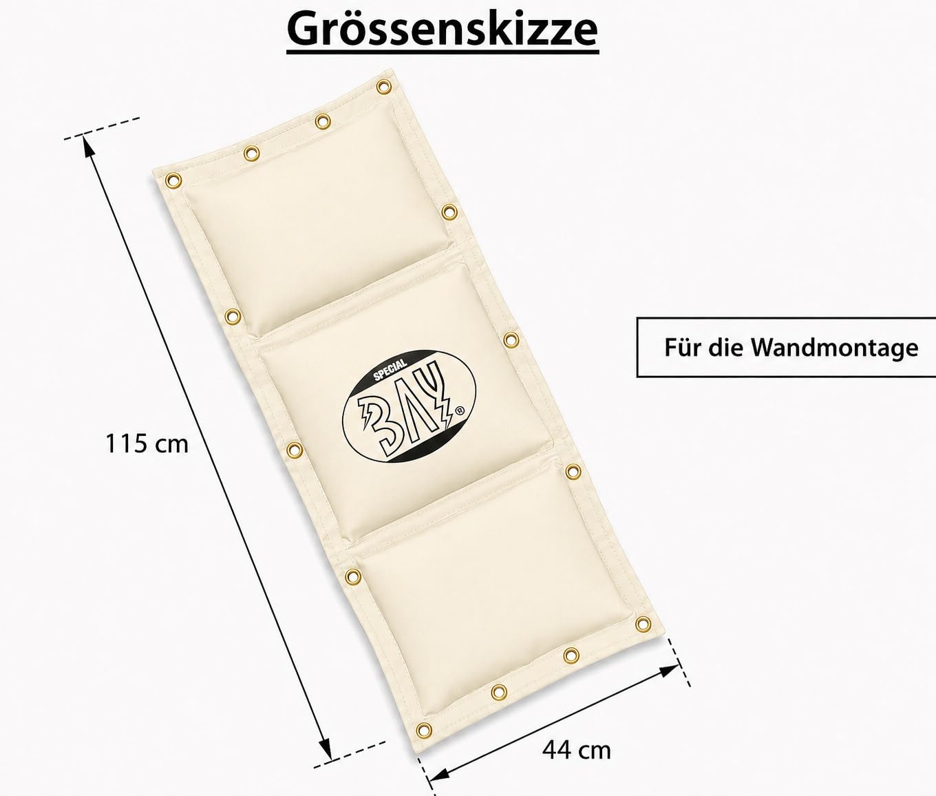 BAY Wandschlagpolster 3-Kammern System, 115 x 44 cm, Fertig Gefüllt für Kampfsporttraining, Wandschlagkissen