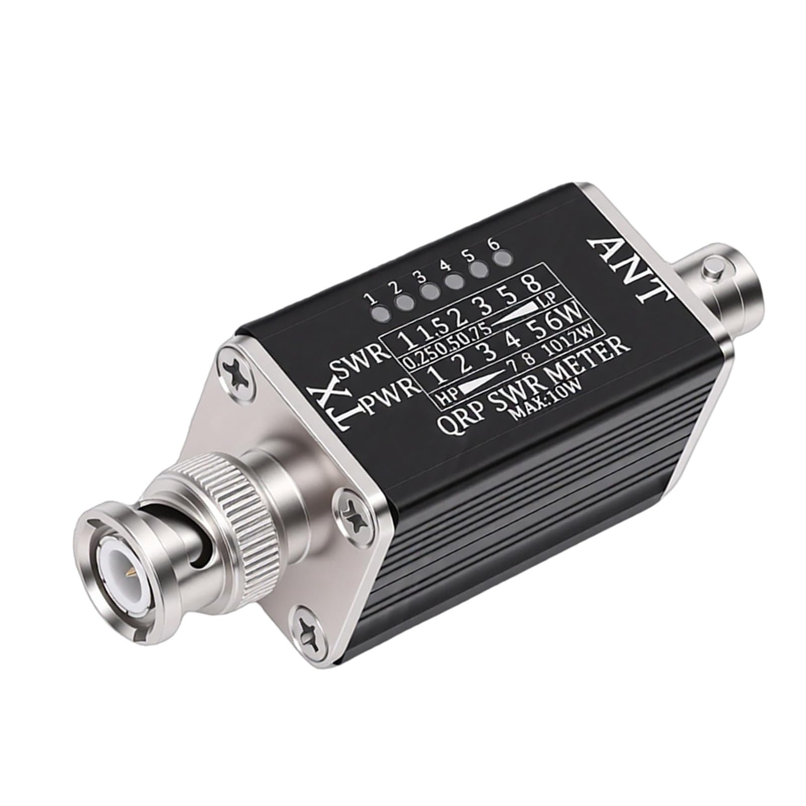 Miernik SWR z 6 Wskaźnikami LED, 1-30 MHz dla Radia Krótkofalowego | Obudowa ze Stopu Aluminium, Interfejs BNC, Zasilanie RF, Zakres 0,25 W–12 W, Przenośne Zastosowanie W Terenie, Nie Jest
