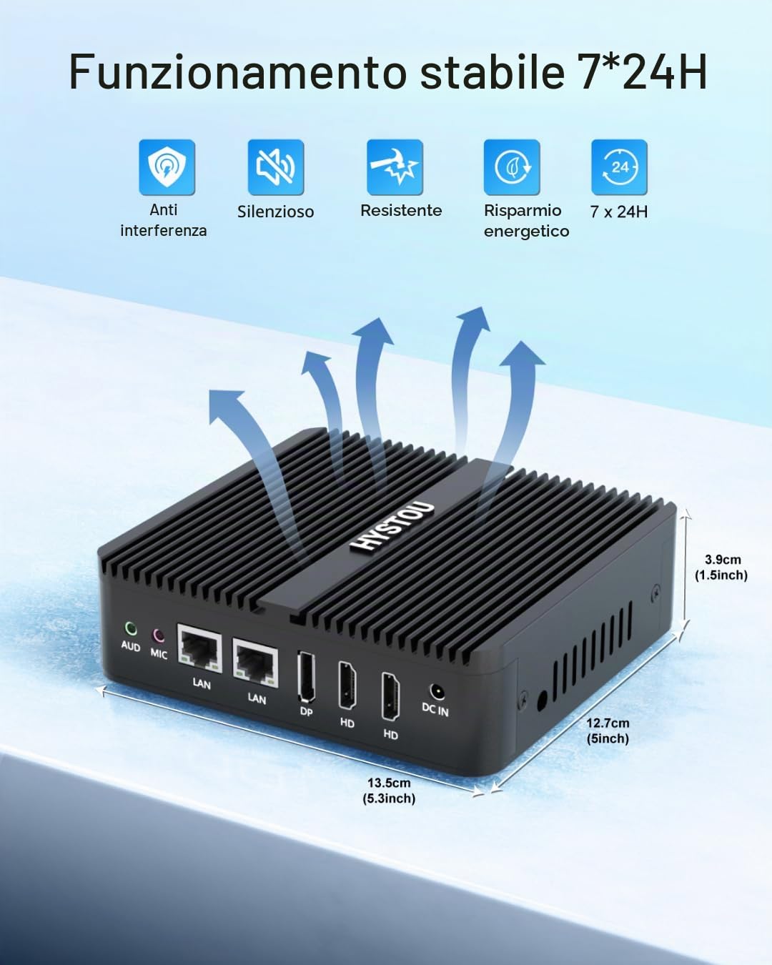 HYSTOU N95 Mini PC 8GB Ram 128GB SSD Fanless Industriale Mini PC Windows 11 Pro per Industrial