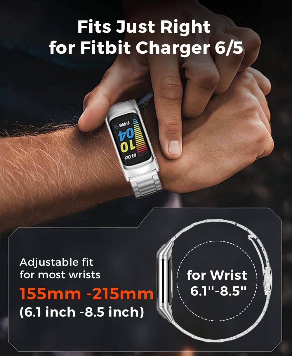 Titanium Watch Band Compatible with Fitbit Charger 6/ Charger 5, Lightweight Skin-Friendly Titanium Metal Strap Compatible with Fitbit Charger 6/5 for Men Women
