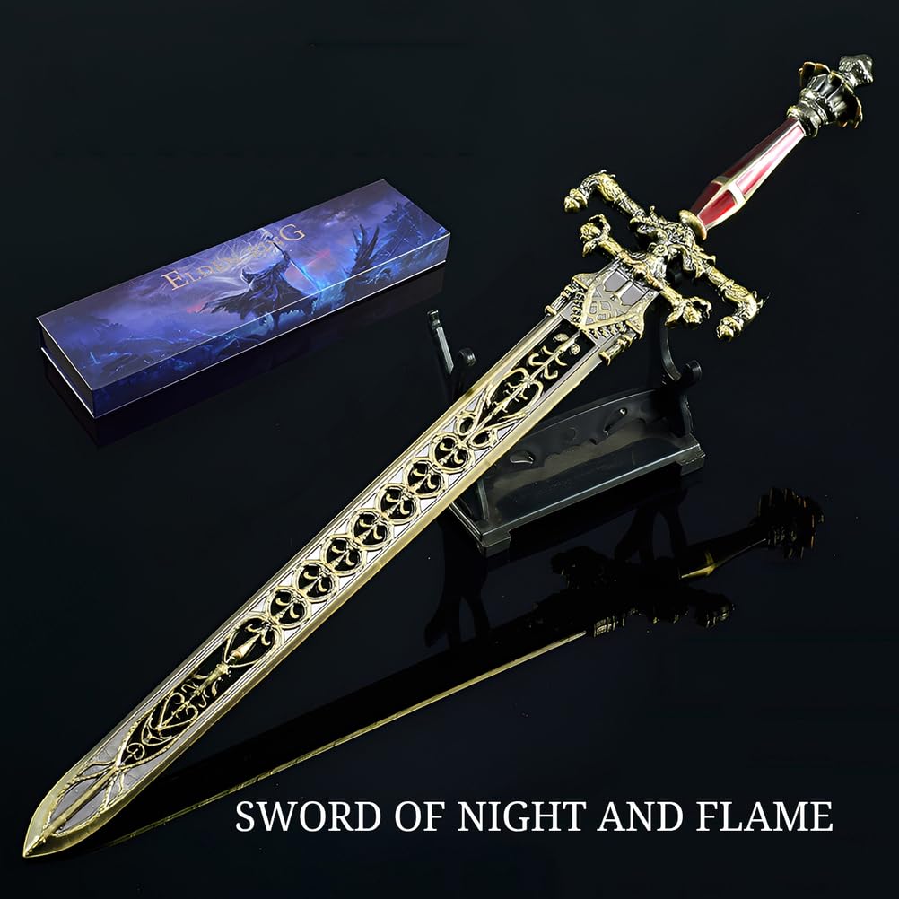 Elden Ring Espada de la Noche y la Llama Réplica 30 cm Modelo de Metal Completo con Soporte, Decoración de Escritorio, Coleccionable Gaming y Regalo para Fans