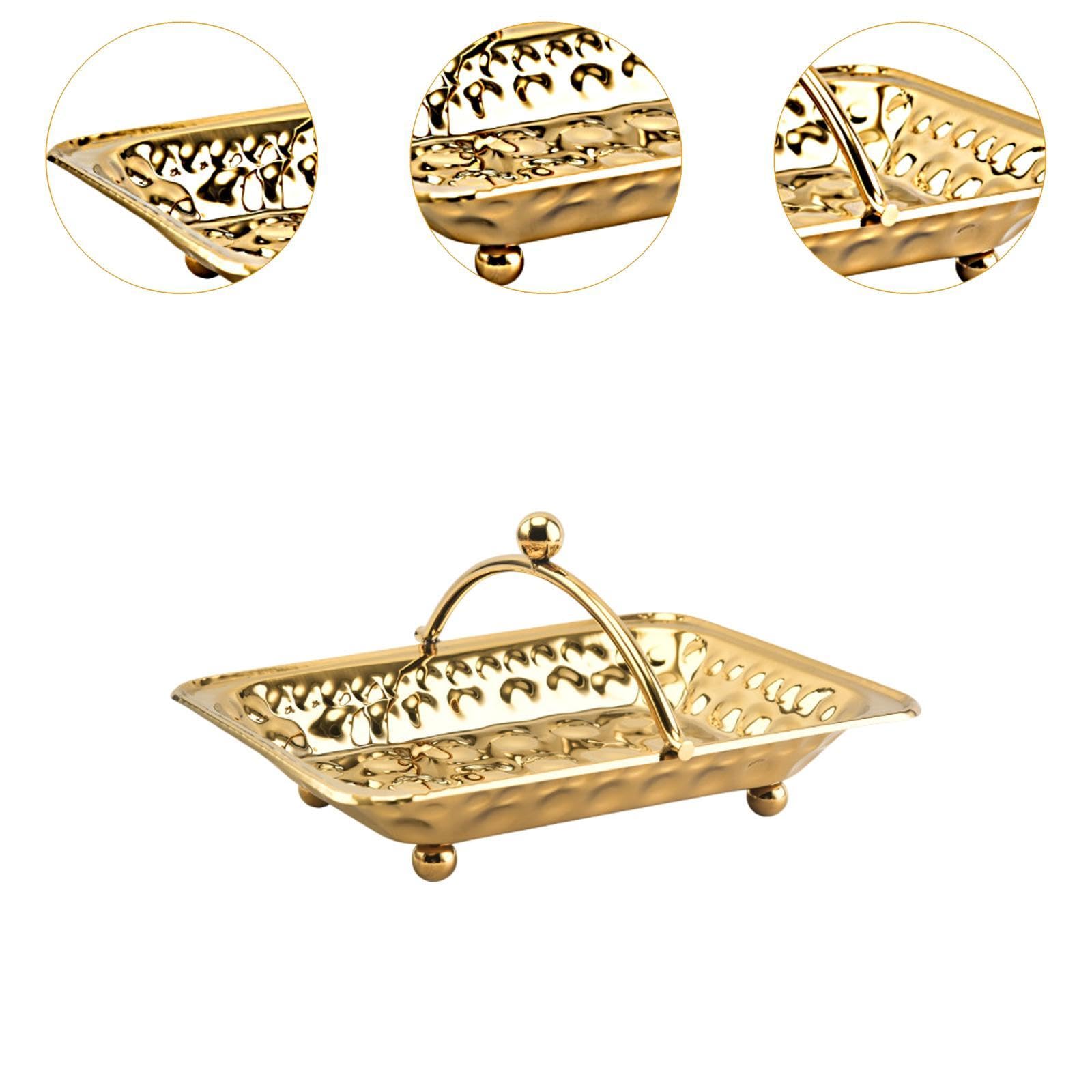 Bandeja de metal para tocador, bandeja de servir de acero inoxidable, fácil de limpiar, bandeja de almacenamiento para toallas de invitados, servilletero para baño de maquillaje (dorado)